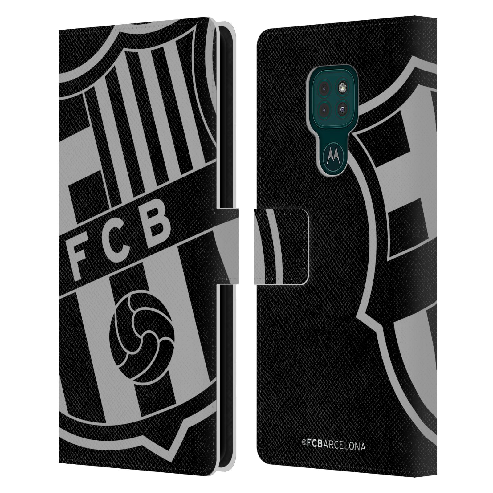 Pouzdro na mobil Motorola Moto G9 PLAY - HEAD CASE - FC Barcelona - černošedé logo