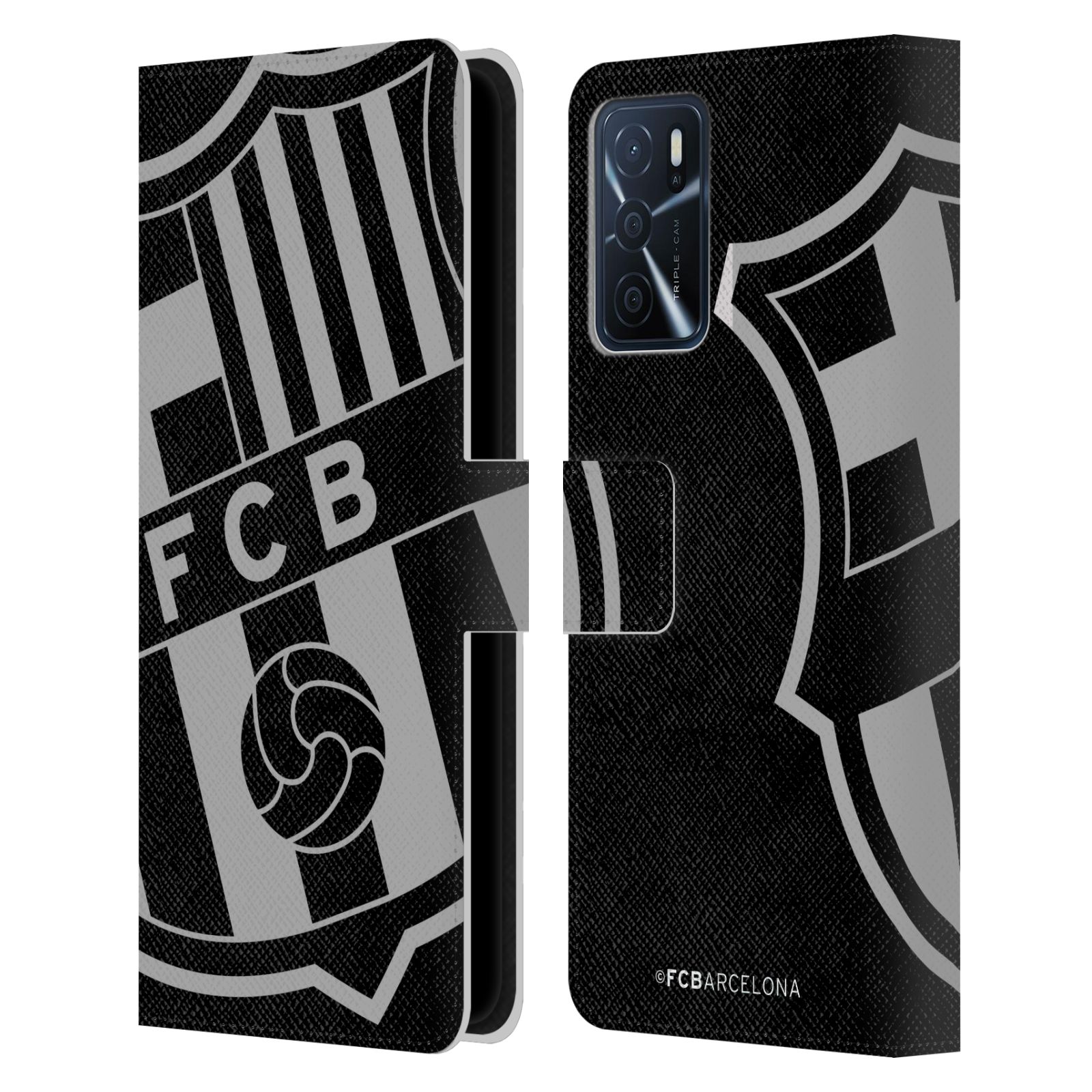 Pouzdro na mobil Oppo A16s - HEAD CASE - FC Barcelona - černošedé logo