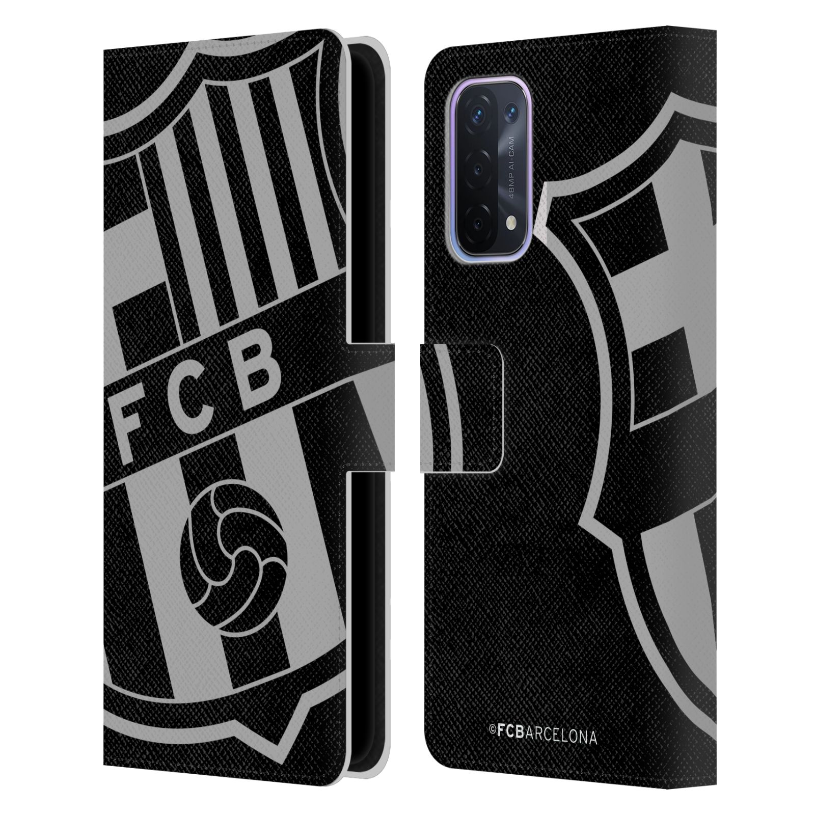 Pouzdro na mobil Oppo A54 5G - HEAD CASE - FC Barcelona - černošedé logo