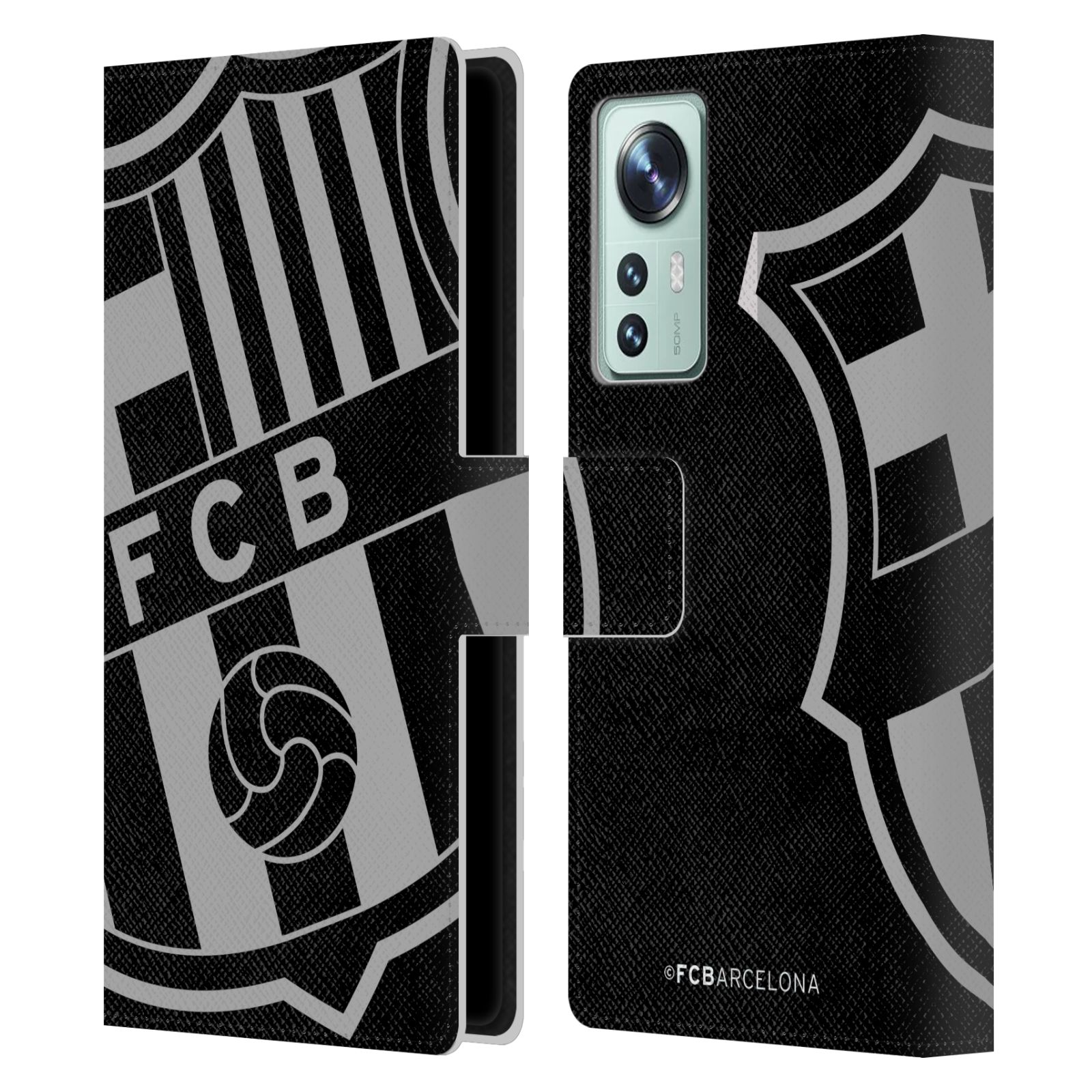 Pouzdro na mobil Xiaomi 12 - HEAD CASE - FC Barcelona - černošedé logo