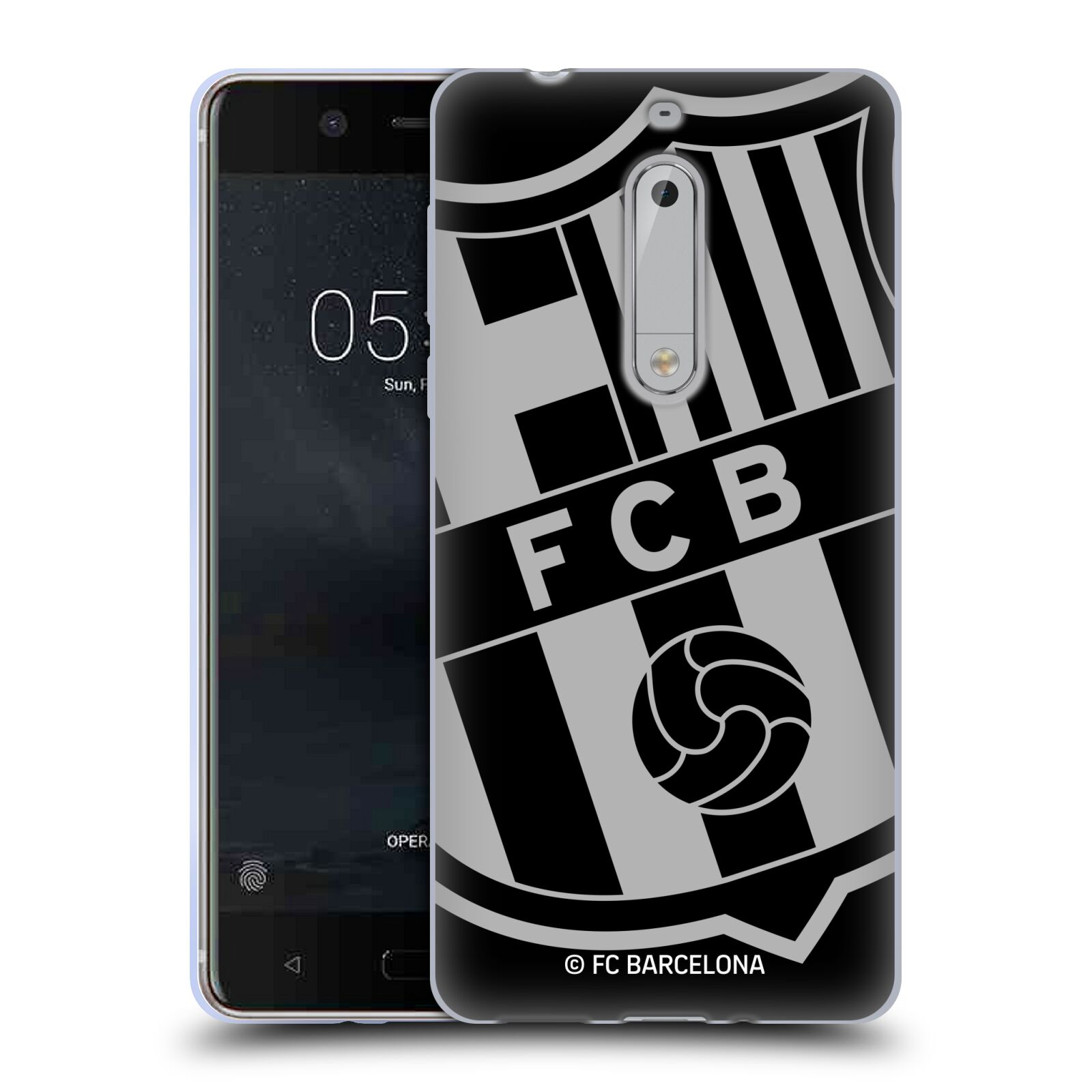 HEAD CASE silikonový obal na mobil Nokia 5 FC Barcelona znak černá šedá