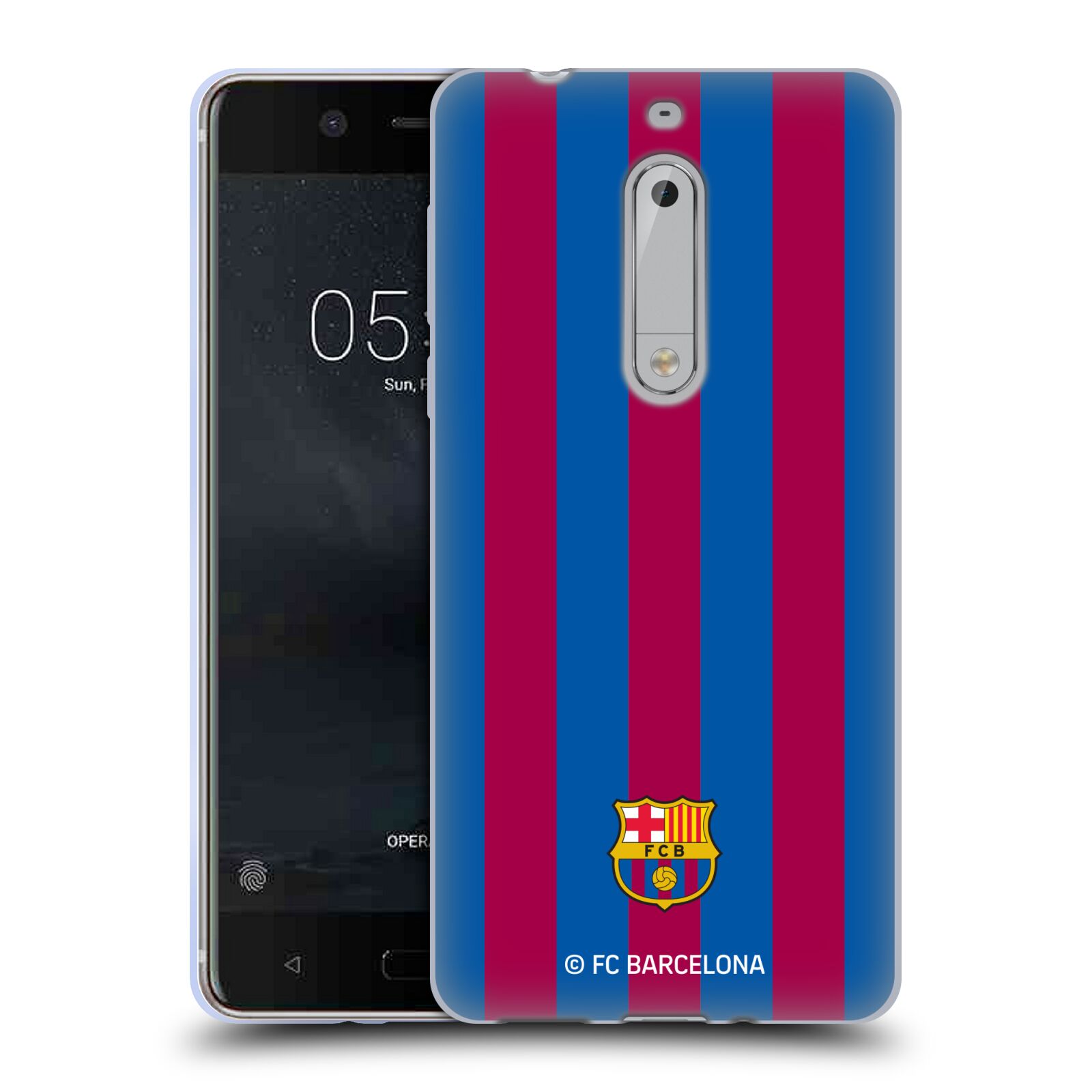 HEAD CASE silikonový obal na mobil Nokia 5 FC Barcelona pruhy modrá a červená malý znak