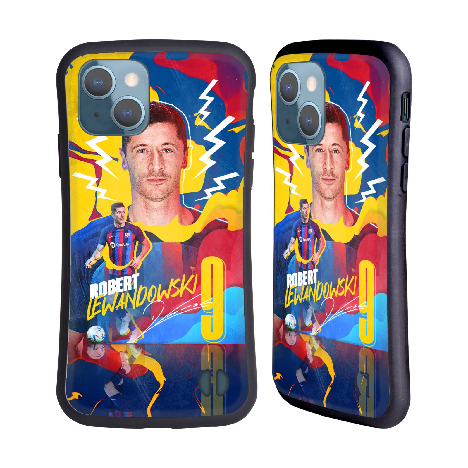 Odolný zadní obal pro mobil Apple iPhone 13 - HEAD CASE - FC Barcelona - Barevný motiv Robert Lewandowski