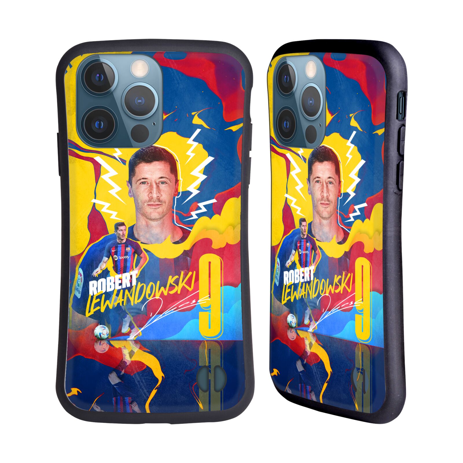 Odolný zadní obal pro mobil Apple iPhone 13 PRO - HEAD CASE - FC Barcelona - Barevný motiv Robert Lewandowski