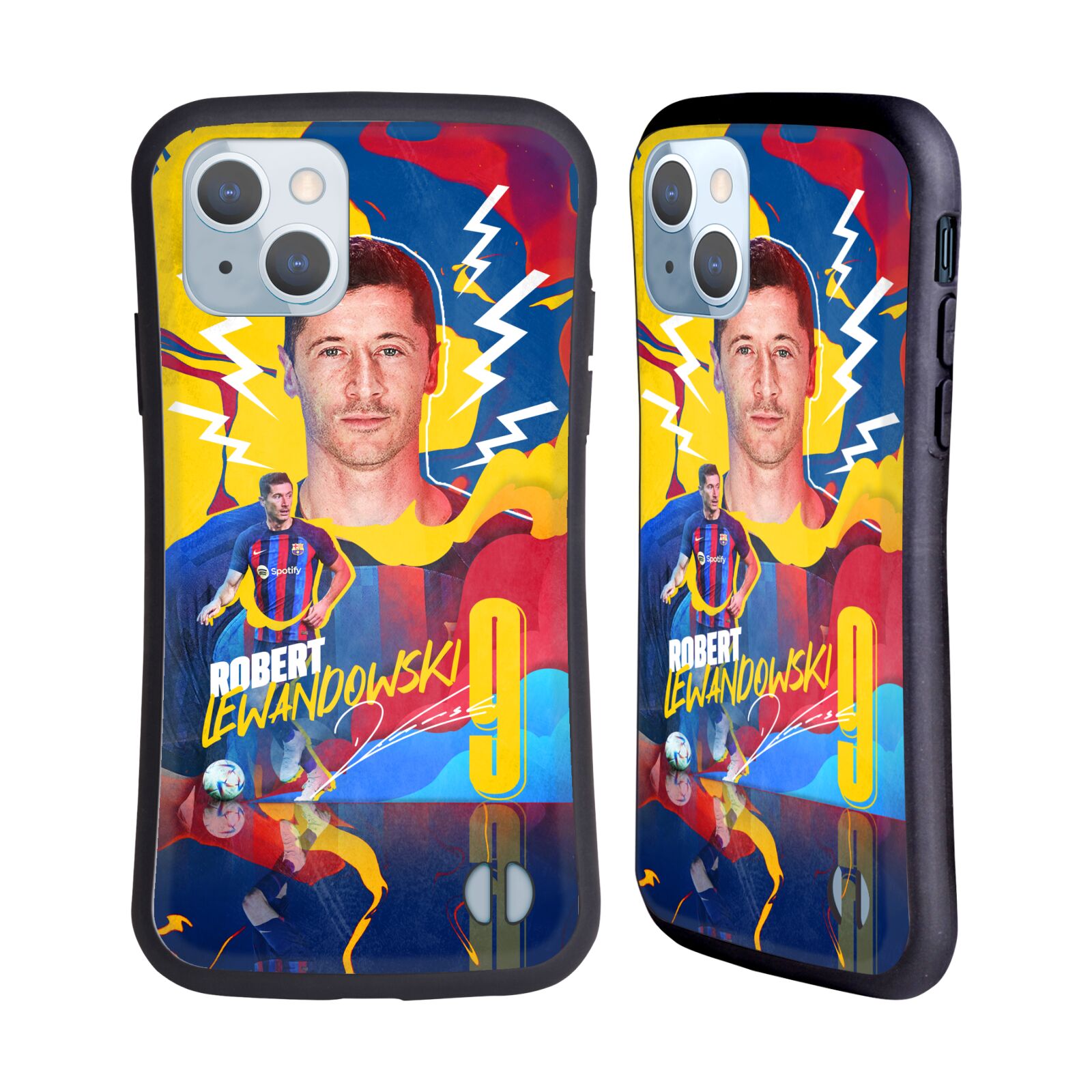 Odolný zadní obal pro mobil Apple iPhone 14 - HEAD CASE - FC Barcelona - Barevný motiv Robert Lewandowski