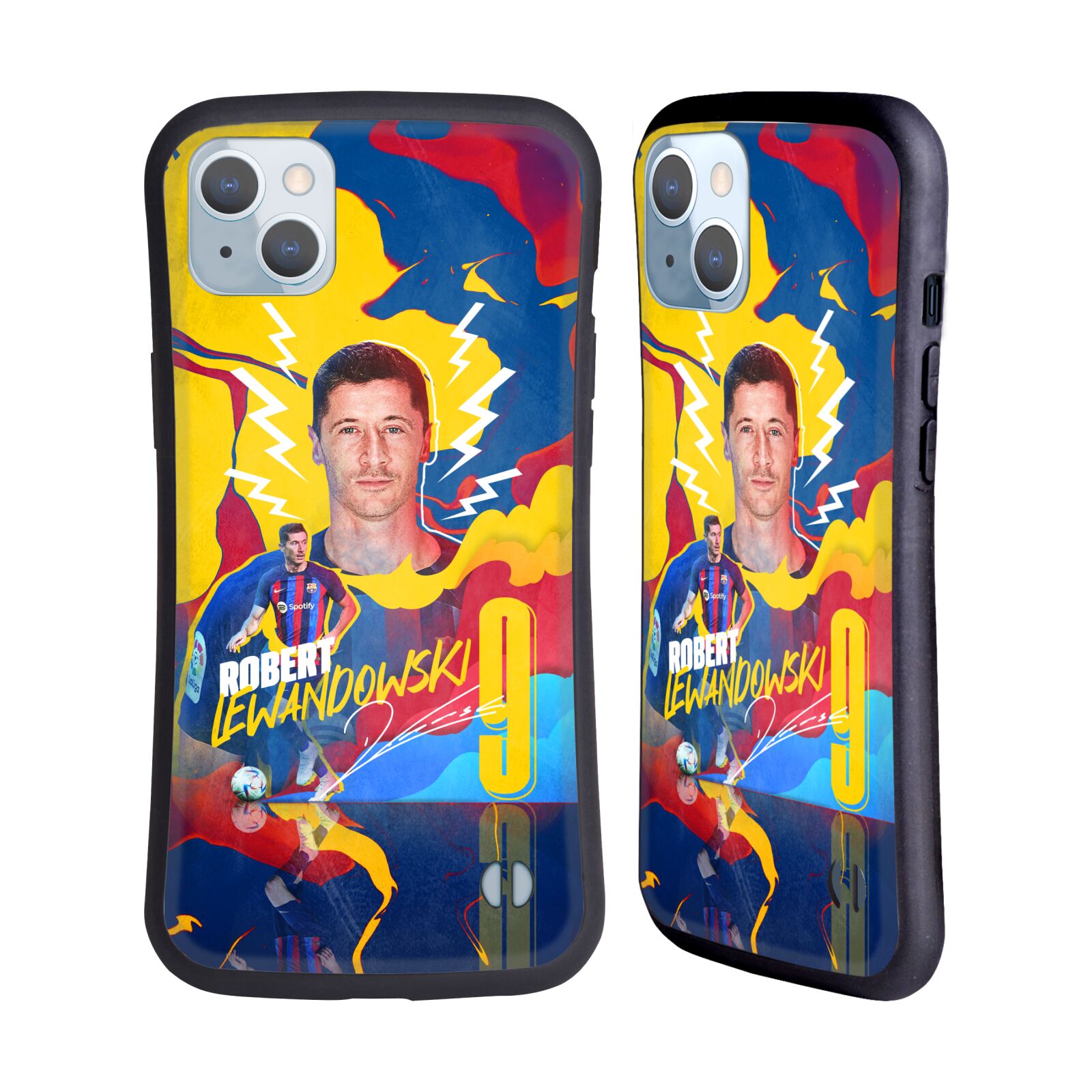 Odolný zadní obal pro mobil Apple iPhone 14 PLUS - HEAD CASE - FC Barcelona - Barevný motiv Robert Lewandowski