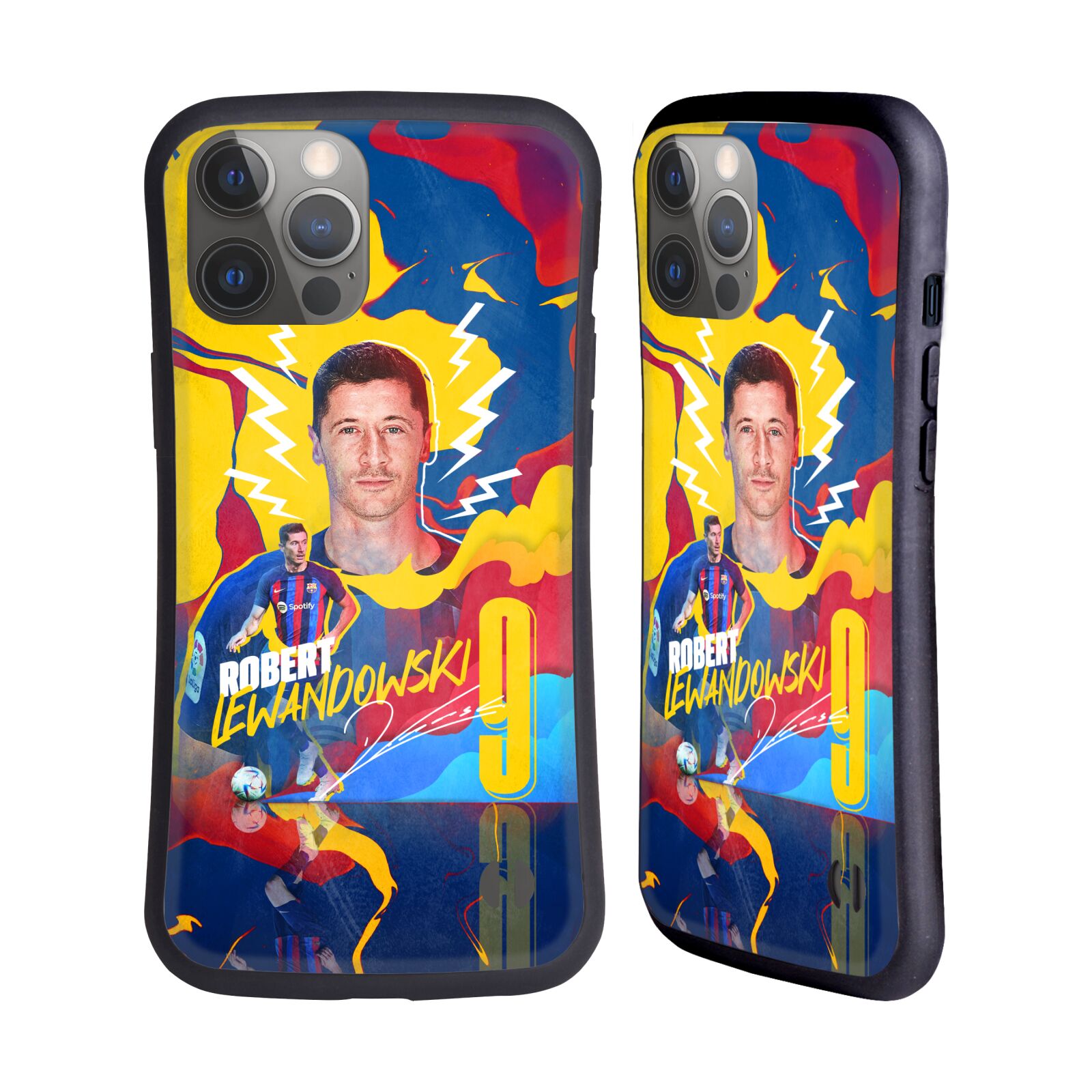 Odolný zadní obal pro mobil Apple iPhone 14 PRO MAX - HEAD CASE - FC Barcelona - Barevný motiv Robert Lewandowski