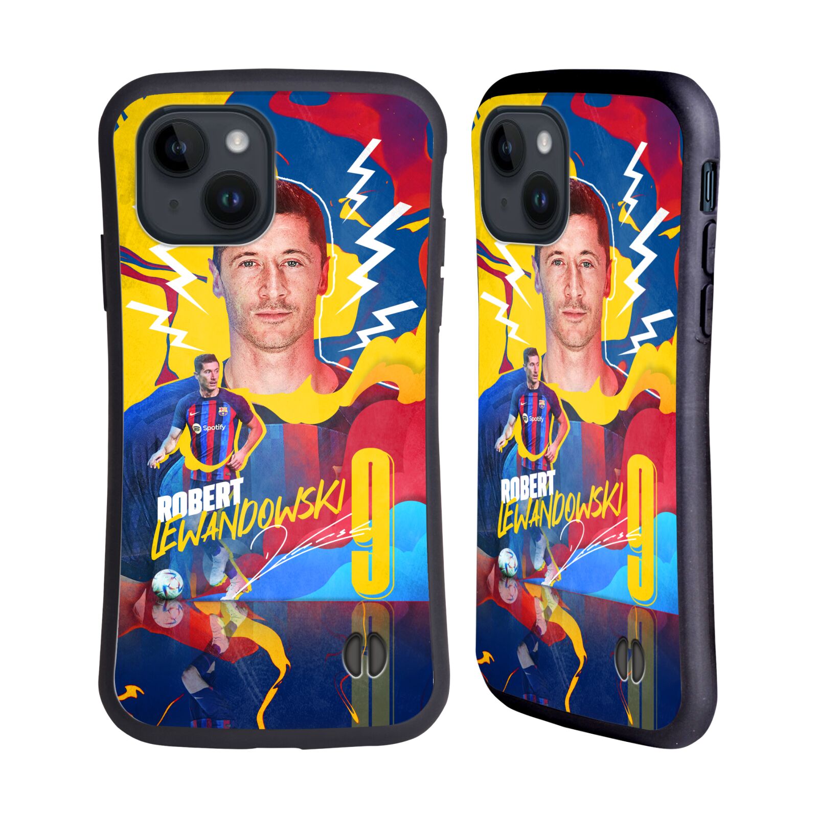 Odolný zadní obal pro mobil Apple iPhone 15 - HEAD CASE - FC Barcelona - Barevný motiv Robert Lewandowski