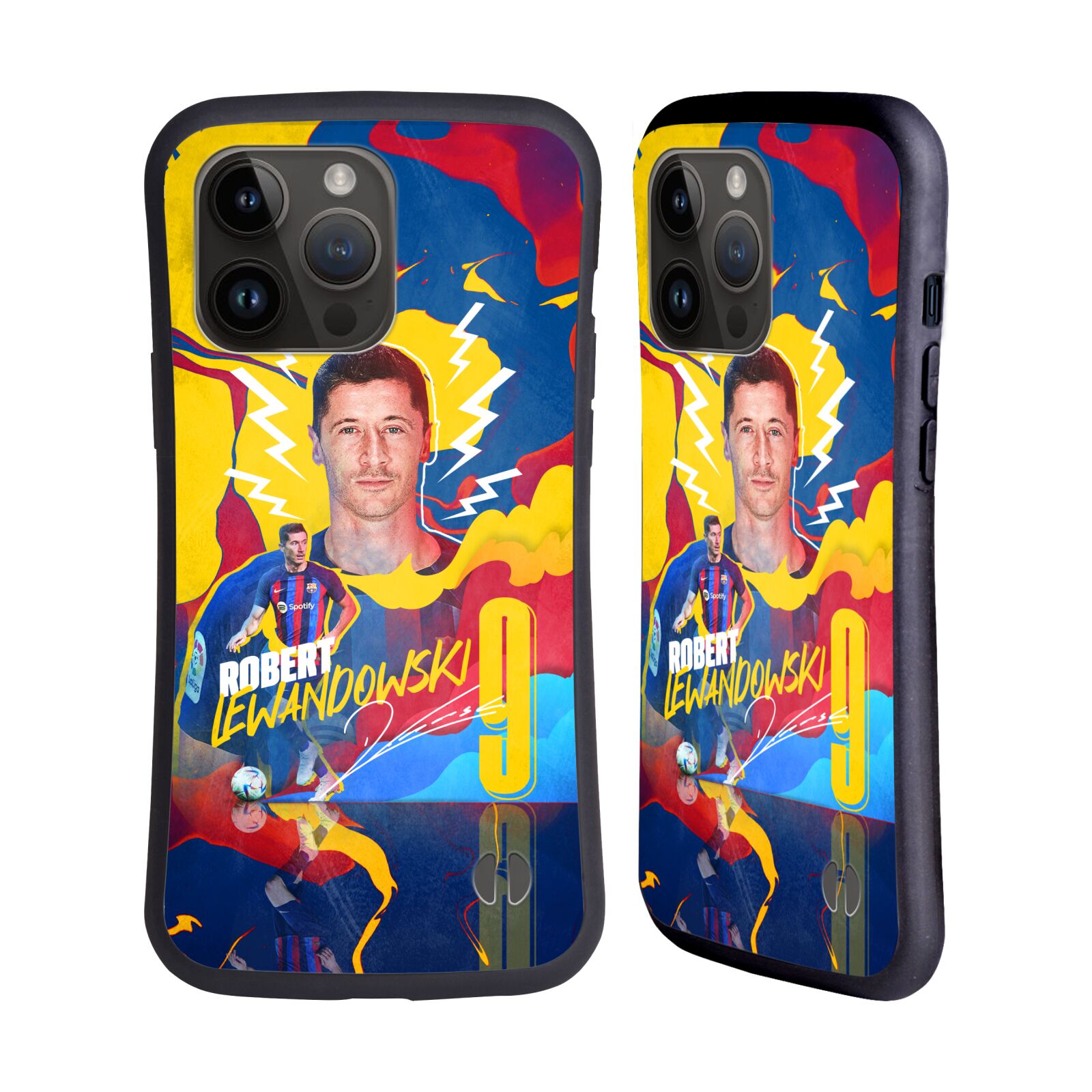 Odolný zadní obal pro mobil Apple iPhone 15 PRO MAX - HEAD CASE - FC Barcelona - Barevný motiv Robert Lewandowski