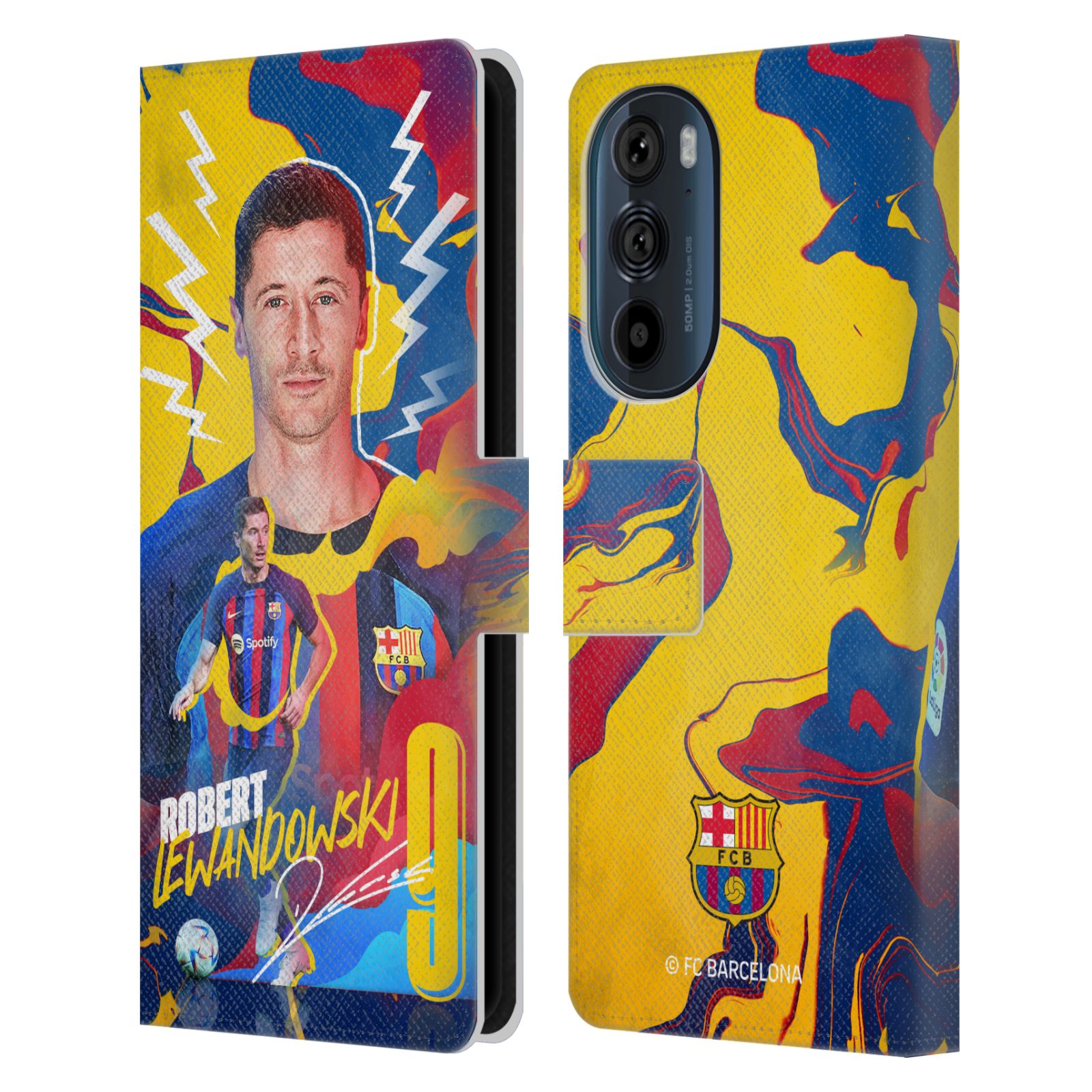 Pouzdro na mobil Motorola EDGE 30 - HEAD CASE - FC Barcelona - Hráč Robert Lewandowski