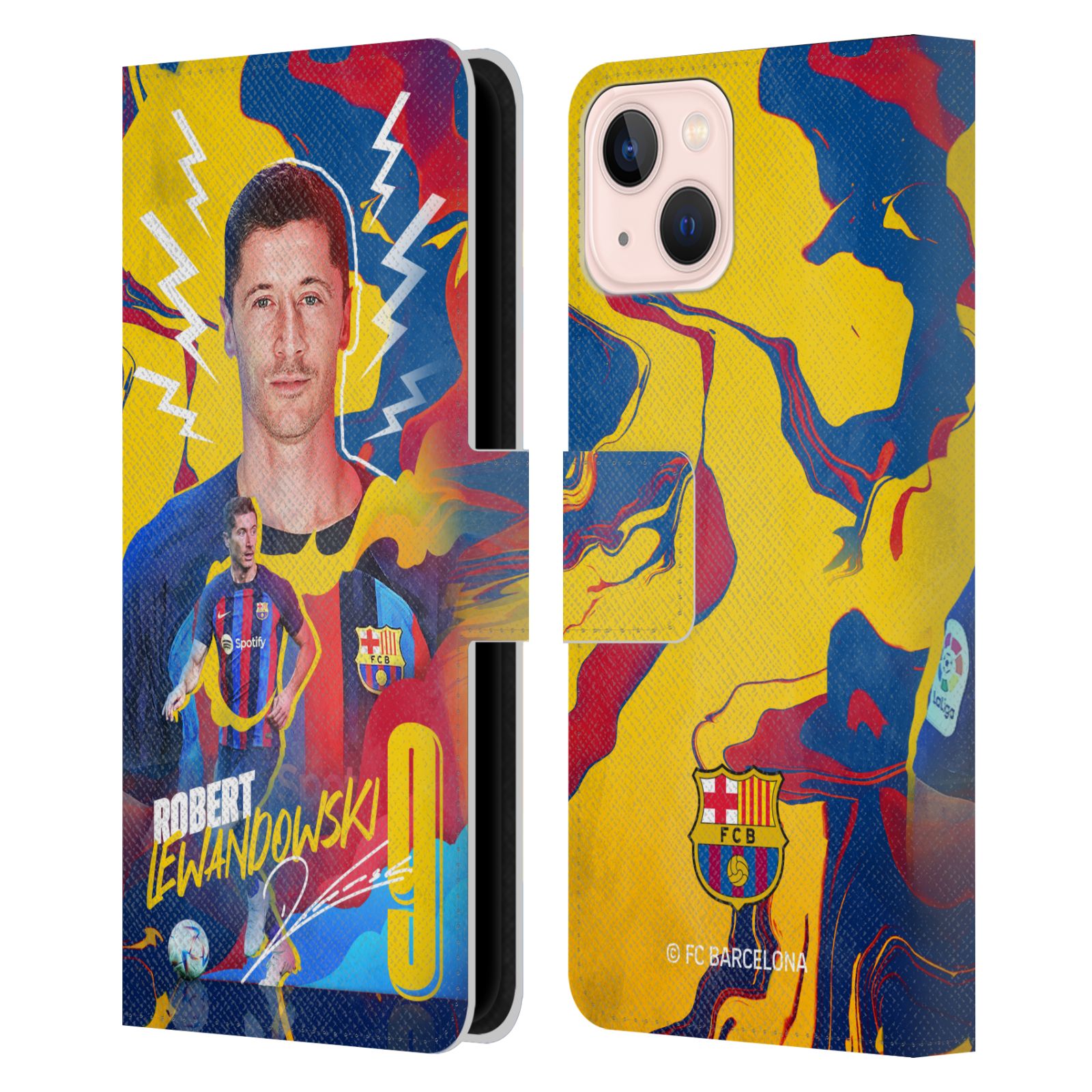 Pouzdro na mobil Apple Iphone 13 - HEAD CASE - FC Barcelona - Hráč Robert Lewandowski