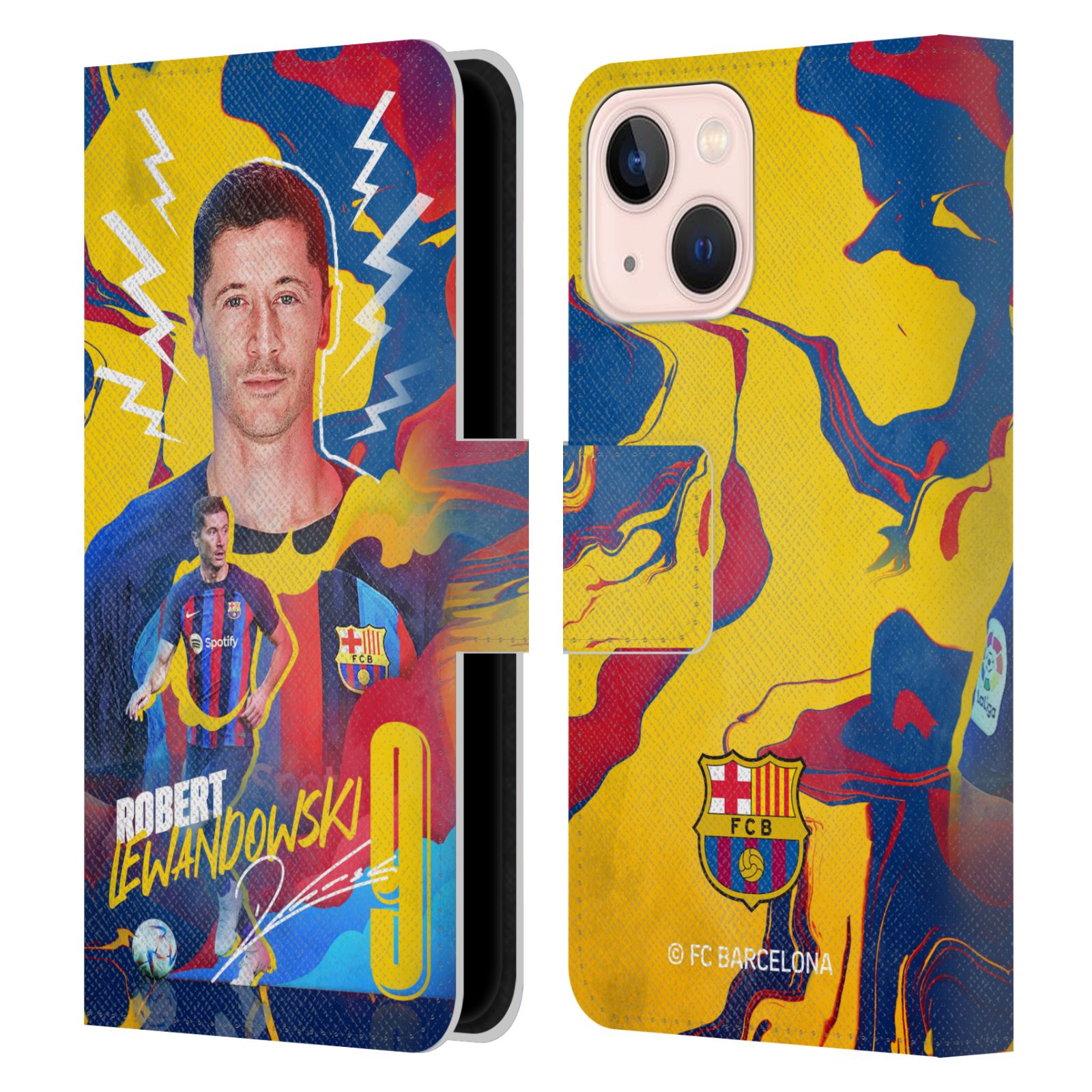 Pouzdro na mobil Apple Iphone 13 MINI - HEAD CASE - FC Barcelona - Hráč Robert Lewandowski