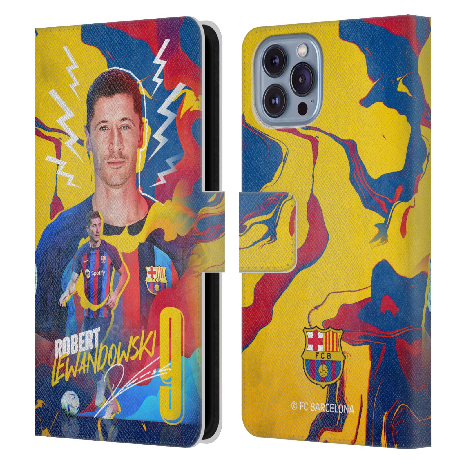 Pouzdro na mobil Apple Iphone 14 - HEAD CASE - FC Barcelona - Hráč Robert Lewandowski