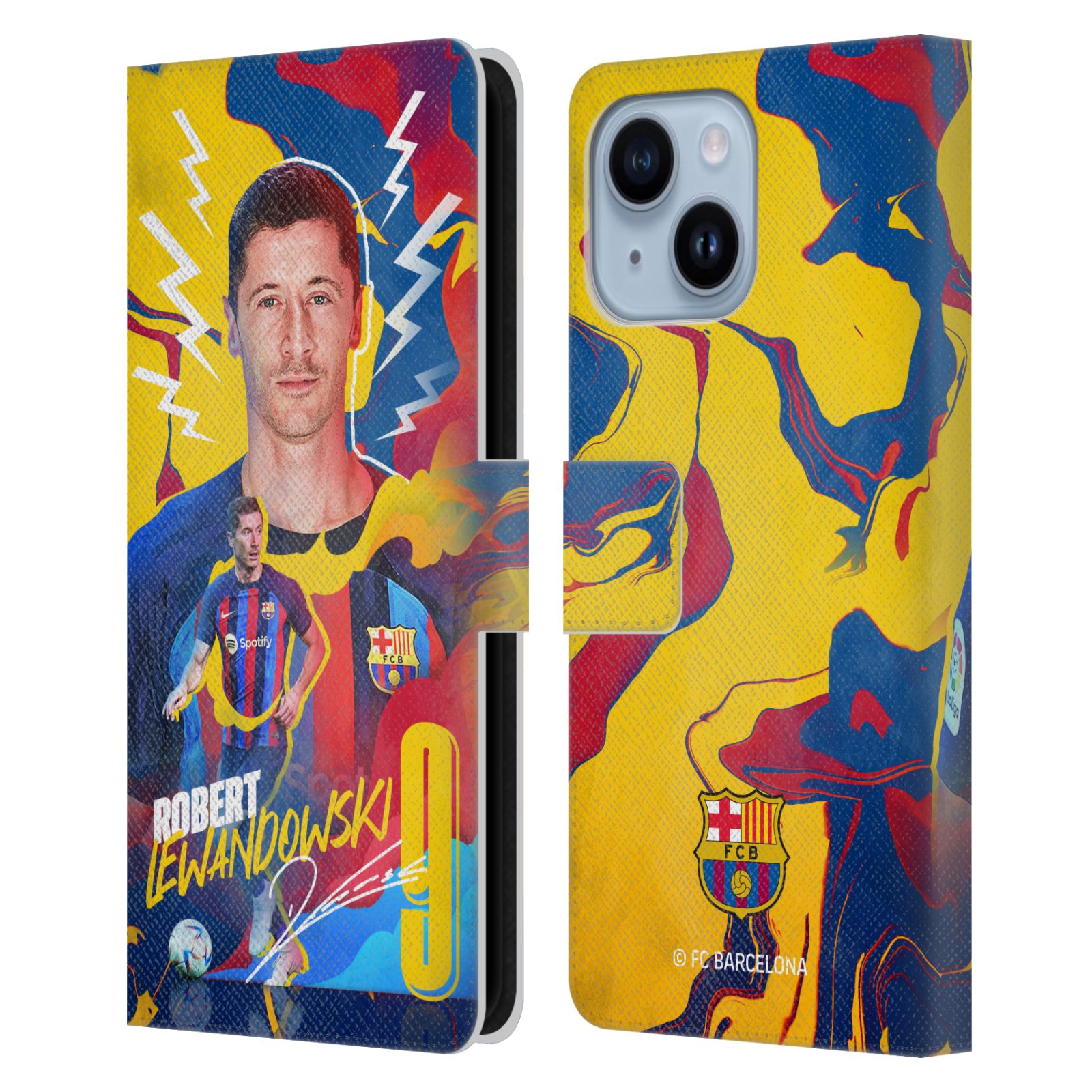 Pouzdro na mobil Apple Iphone 14 PLUS - HEAD CASE - FC Barcelona - Hráč Robert Lewandowski