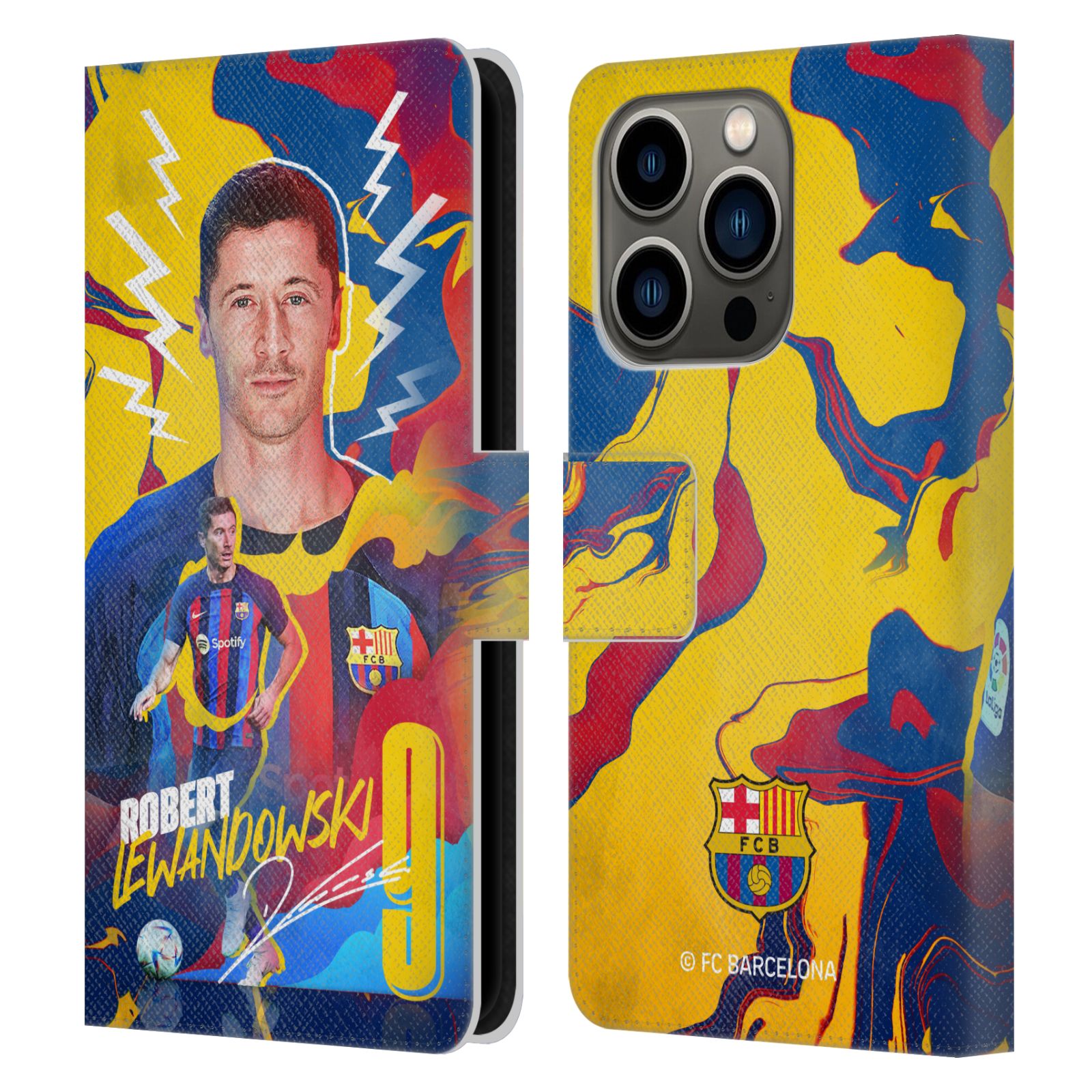 Pouzdro na mobil Apple Iphone 14 PRO - HEAD CASE - FC Barcelona - Hráč Robert Lewandowski