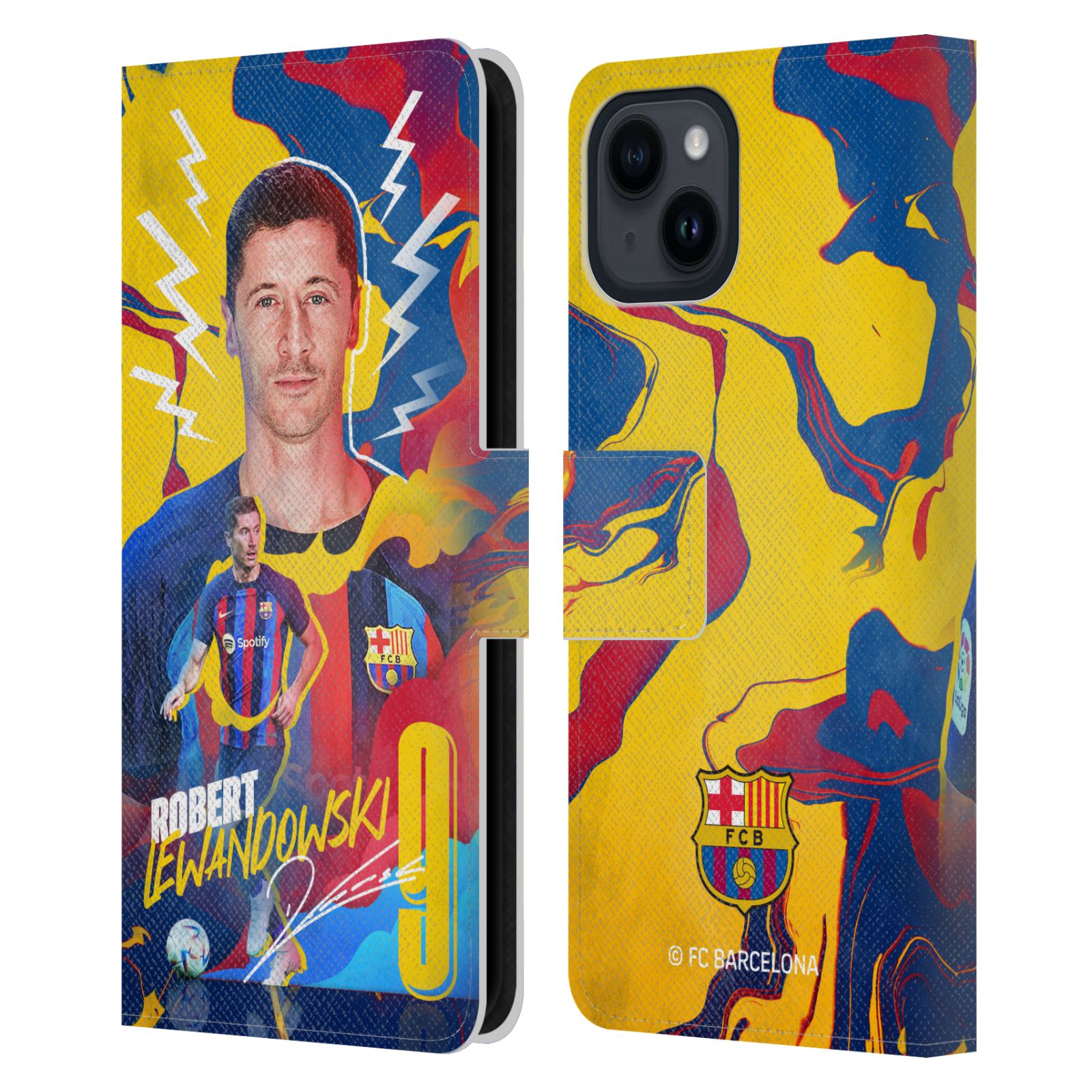 Pouzdro na mobil Apple Iphone 15 - HEAD CASE - FC Barcelona - Hráč Robert Lewandowski