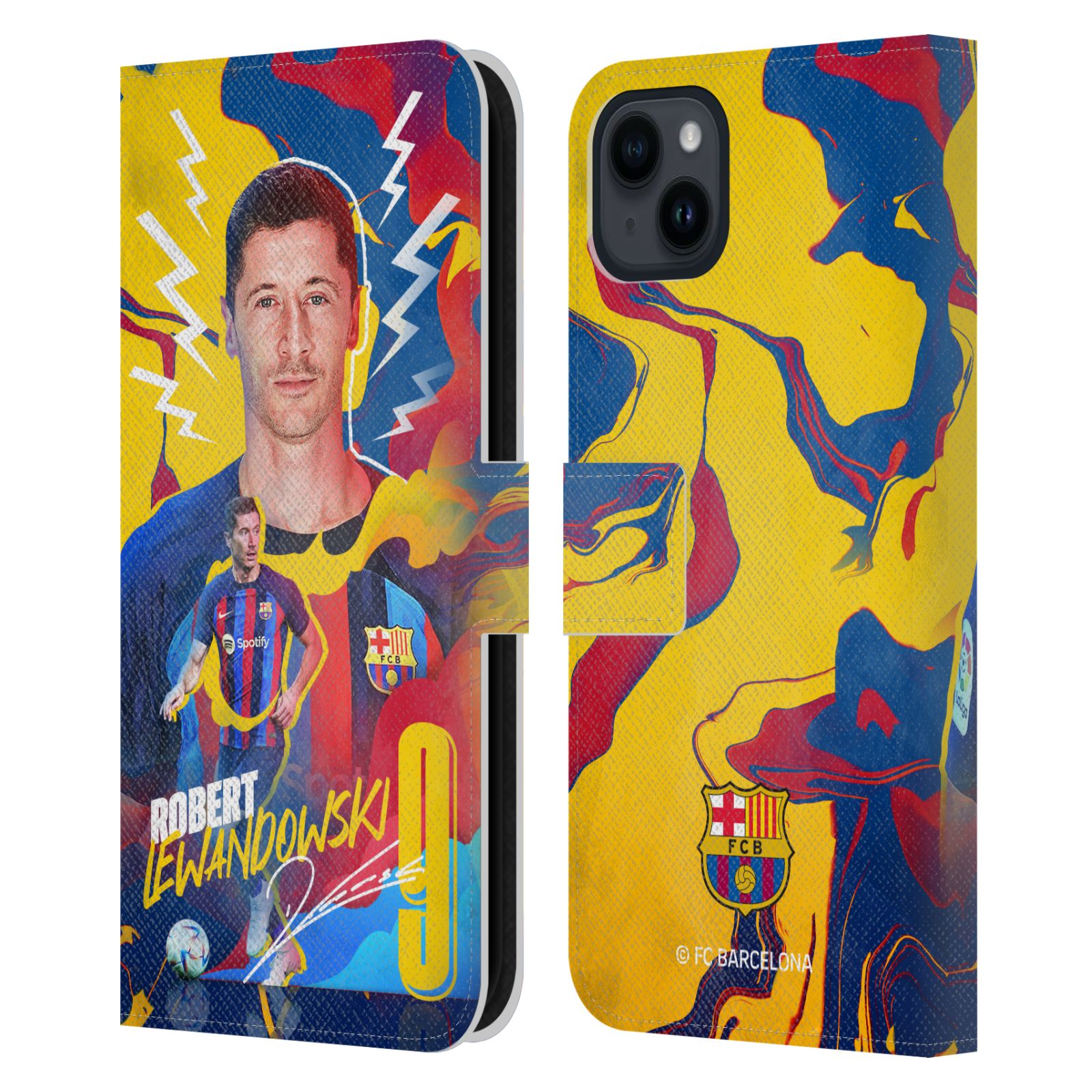 Pouzdro na mobil Apple Iphone 15 PLUS - HEAD CASE - FC Barcelona - Hráč Robert Lewandowski