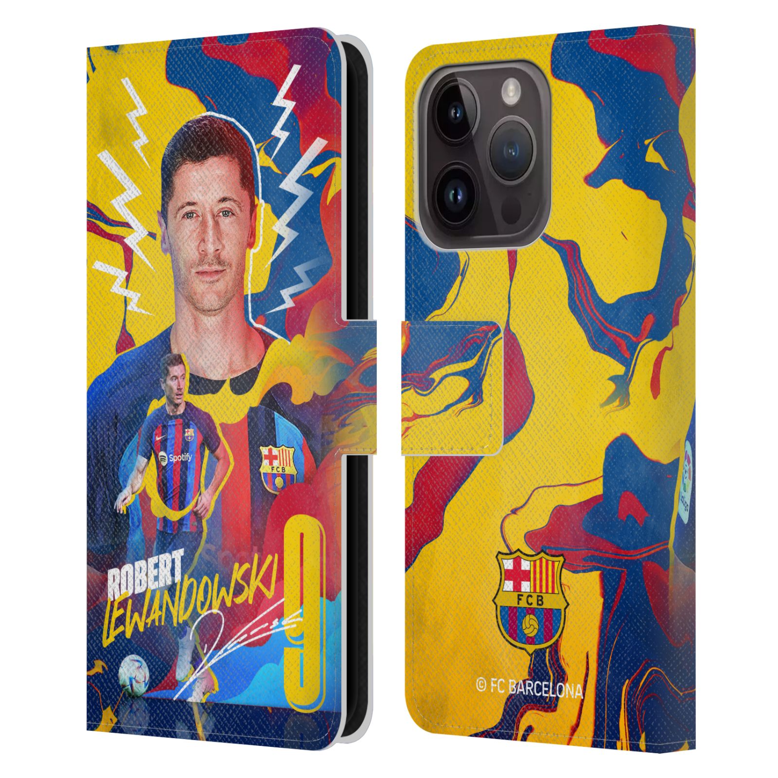 Pouzdro na mobil Apple Iphone 15 PRO - HEAD CASE - FC Barcelona - Hráč Robert Lewandowski