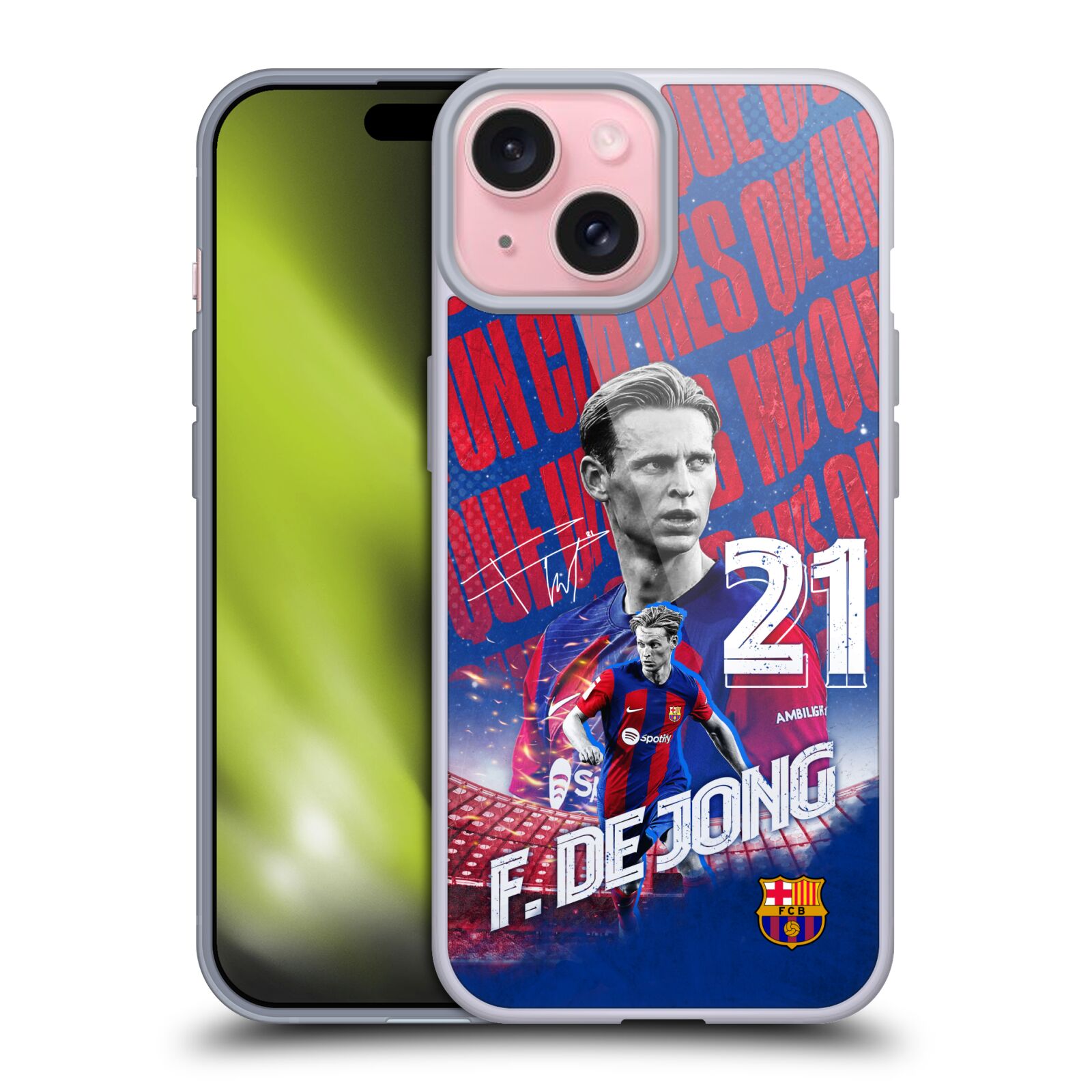 Obal na mobil Apple Iphone 15 - HEAD CASE - FC BARCELONA - Frenkie de Jong