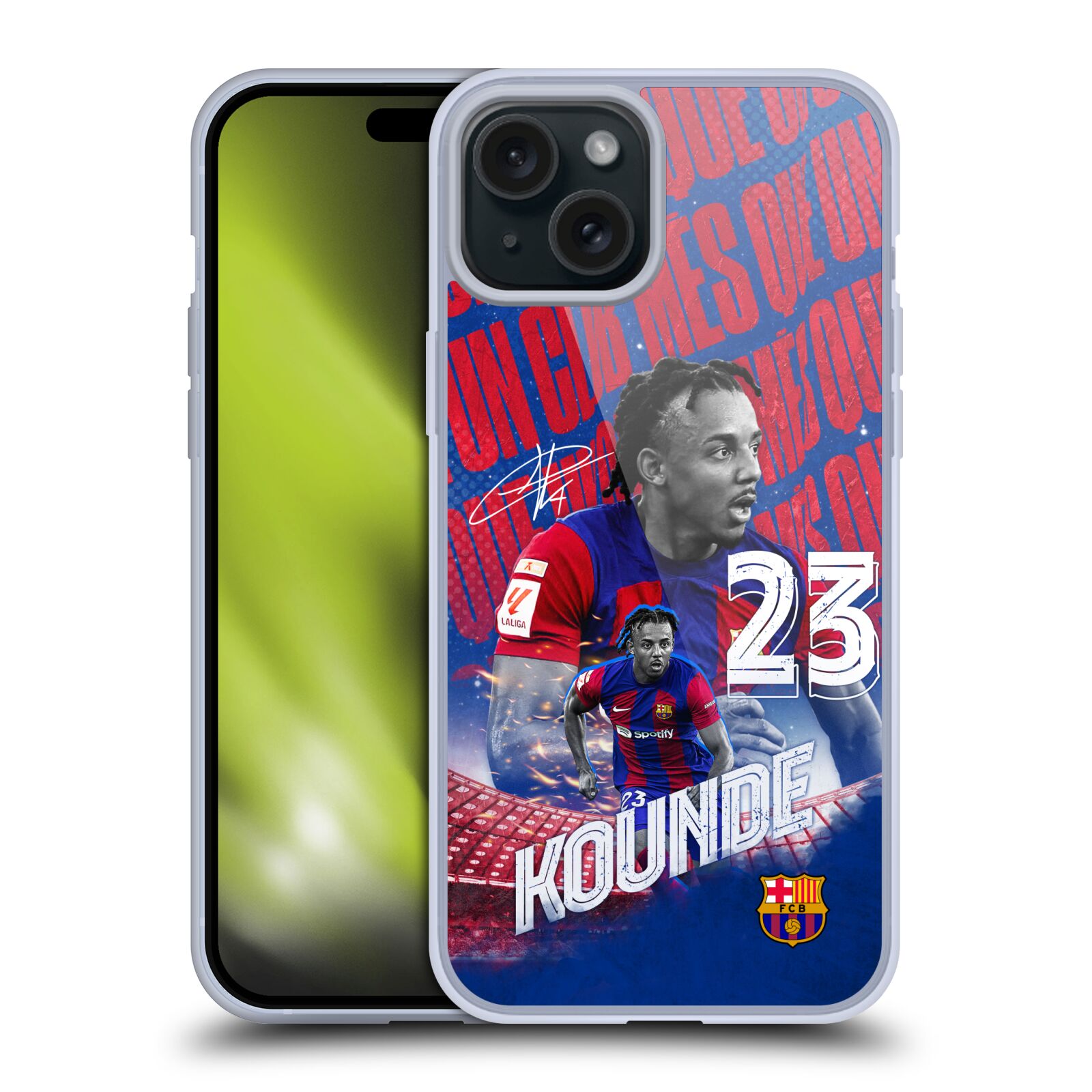 Obal na mobil Apple Iphone 15 PLUS - HEAD CASE - FC BARCELONA - Jules Koundé