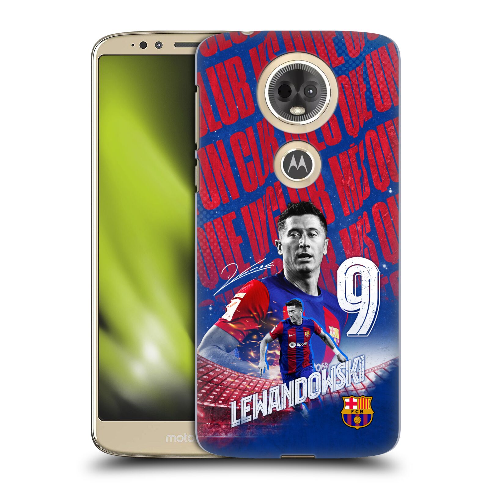 Obal na mobil Motorola Moto E5 PLUS - HEAD CASE - FC BARCELONA - Robert Lewandowski