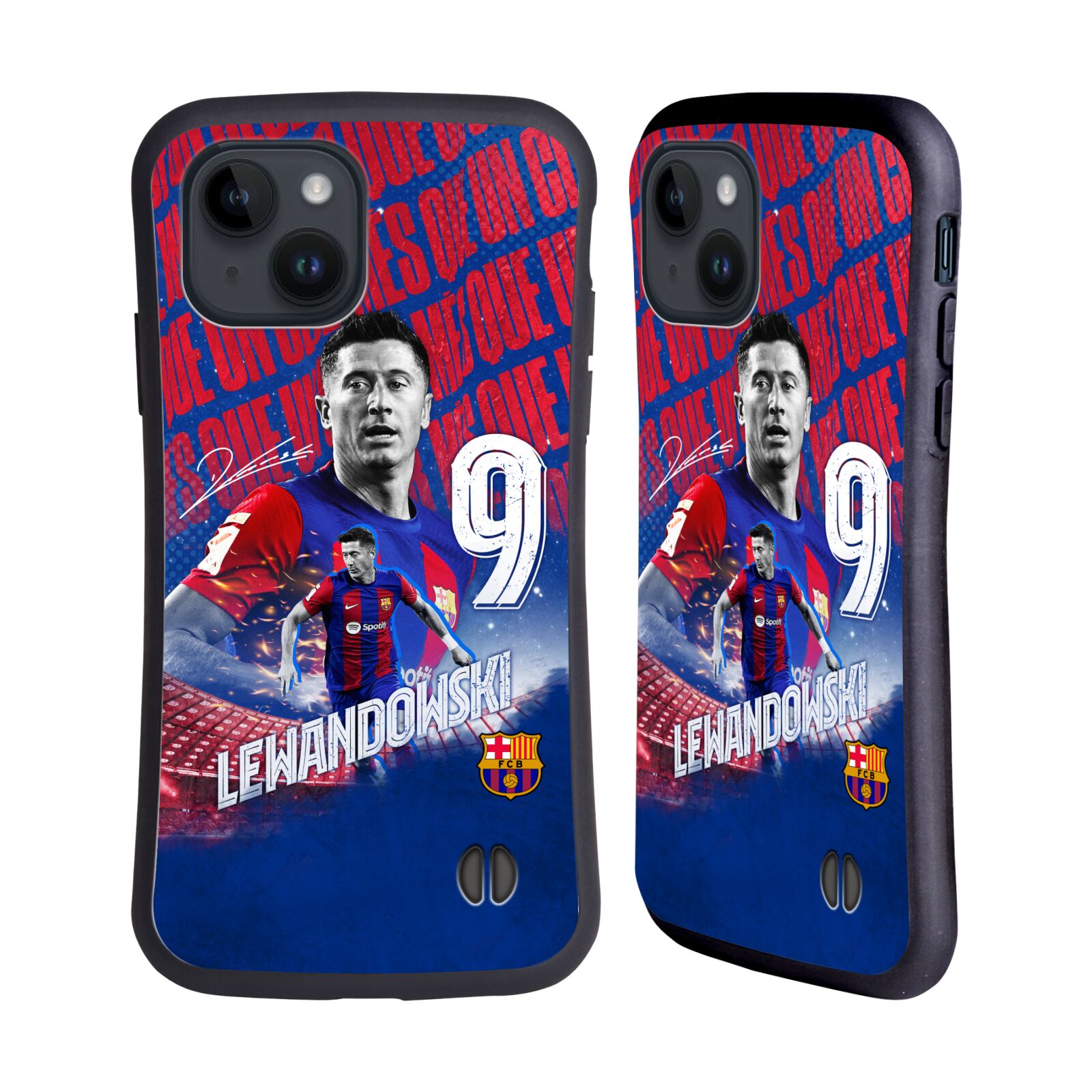 Odolný zadní obal pro mobil Apple iPhone 15 - HEAD CASE - FC Barcelona - Robert Lewandowski