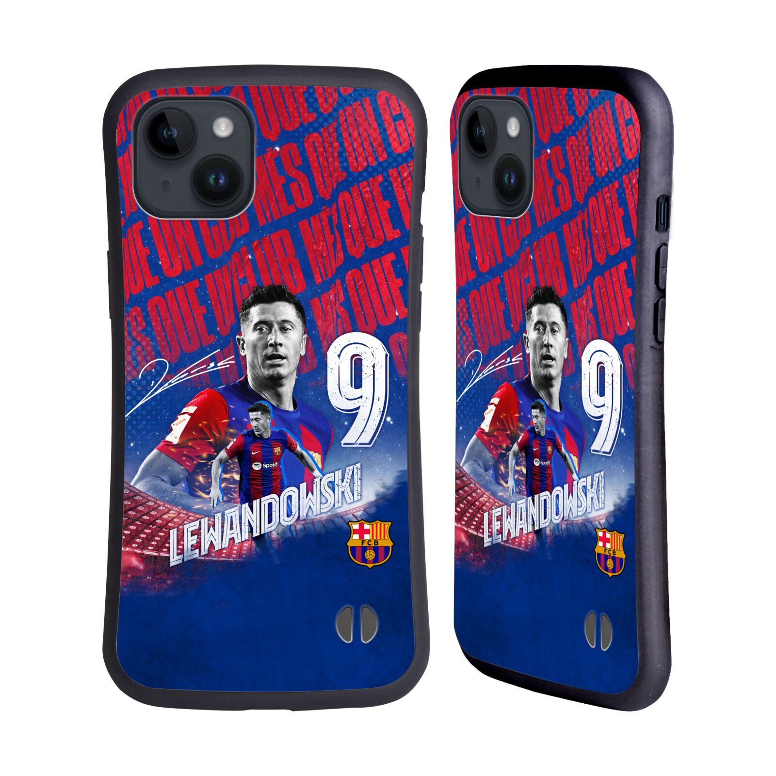 Odolný zadní obal pro mobil Apple iPhone 15 PLUS - HEAD CASE - FC Barcelona - Robert Lewandowski