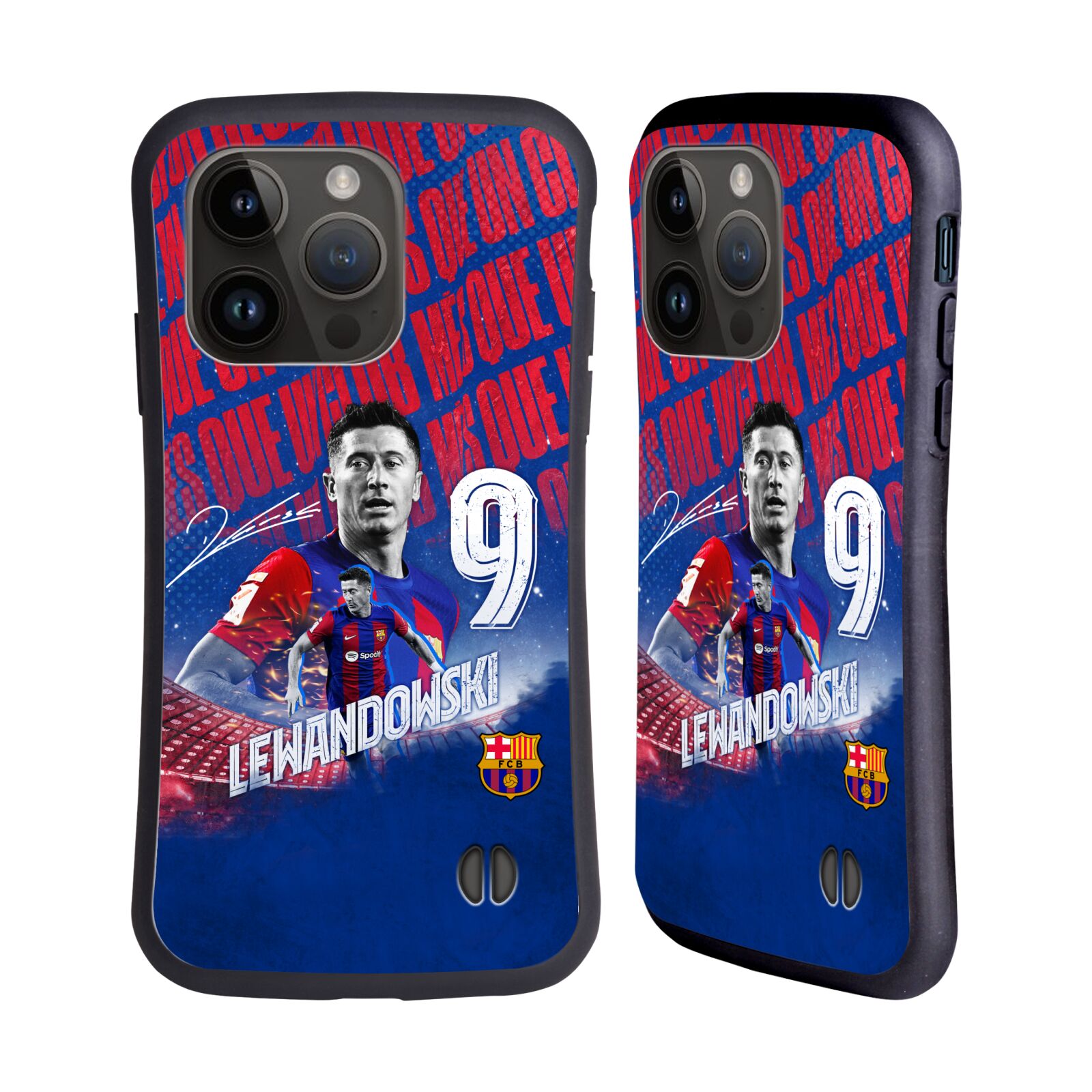 Odolný zadní obal pro mobil Apple iPhone 15 PRO - HEAD CASE - FC Barcelona - Robert Lewandowski
