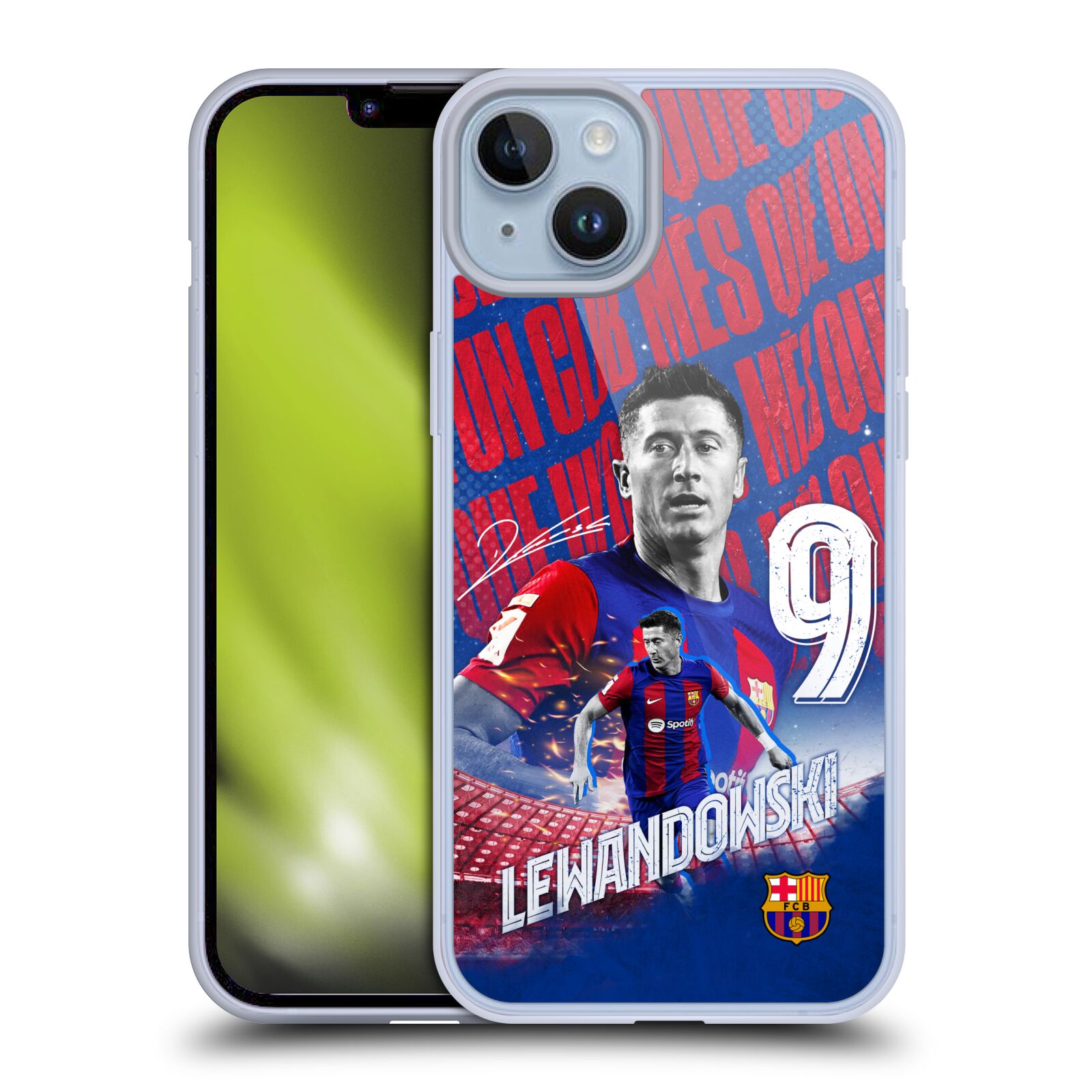 Obal na mobil Apple Iphone 14 PLUS - HEAD CASE - FC BARCELONA - Robert Lewandowski