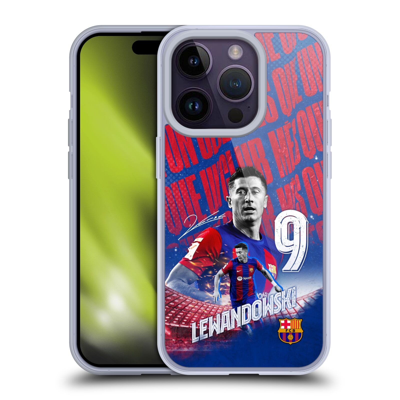 Obal na mobil Apple Iphone 14 PRO - HEAD CASE - FC BARCELONA - Robert Lewandowski