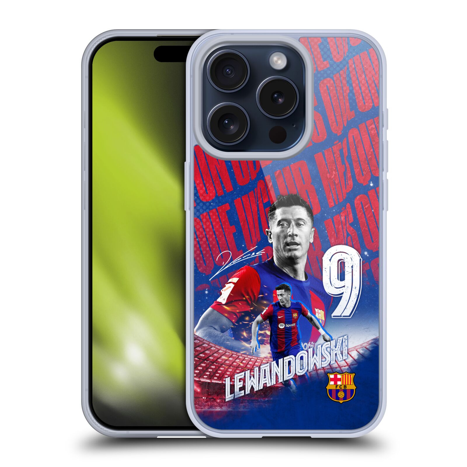 Obal na mobil Apple Iphone 15 PRO - HEAD CASE - FC BARCELONA - Robert Lewandowski