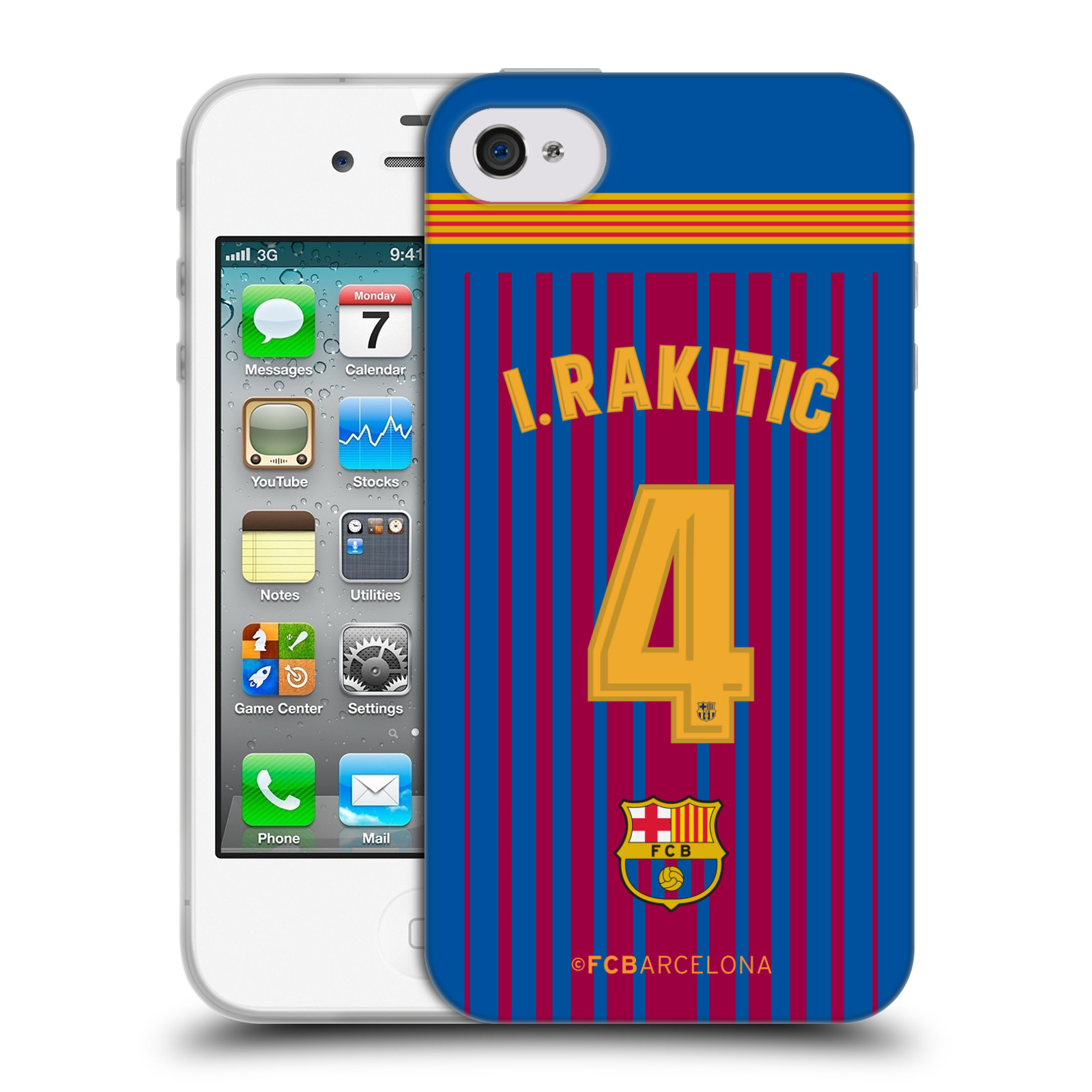 HEAD CASE silikonový obal na mobil Apple Iphone 4 Fotbalový klub FC BARCELONA domací dres I. Rakitic