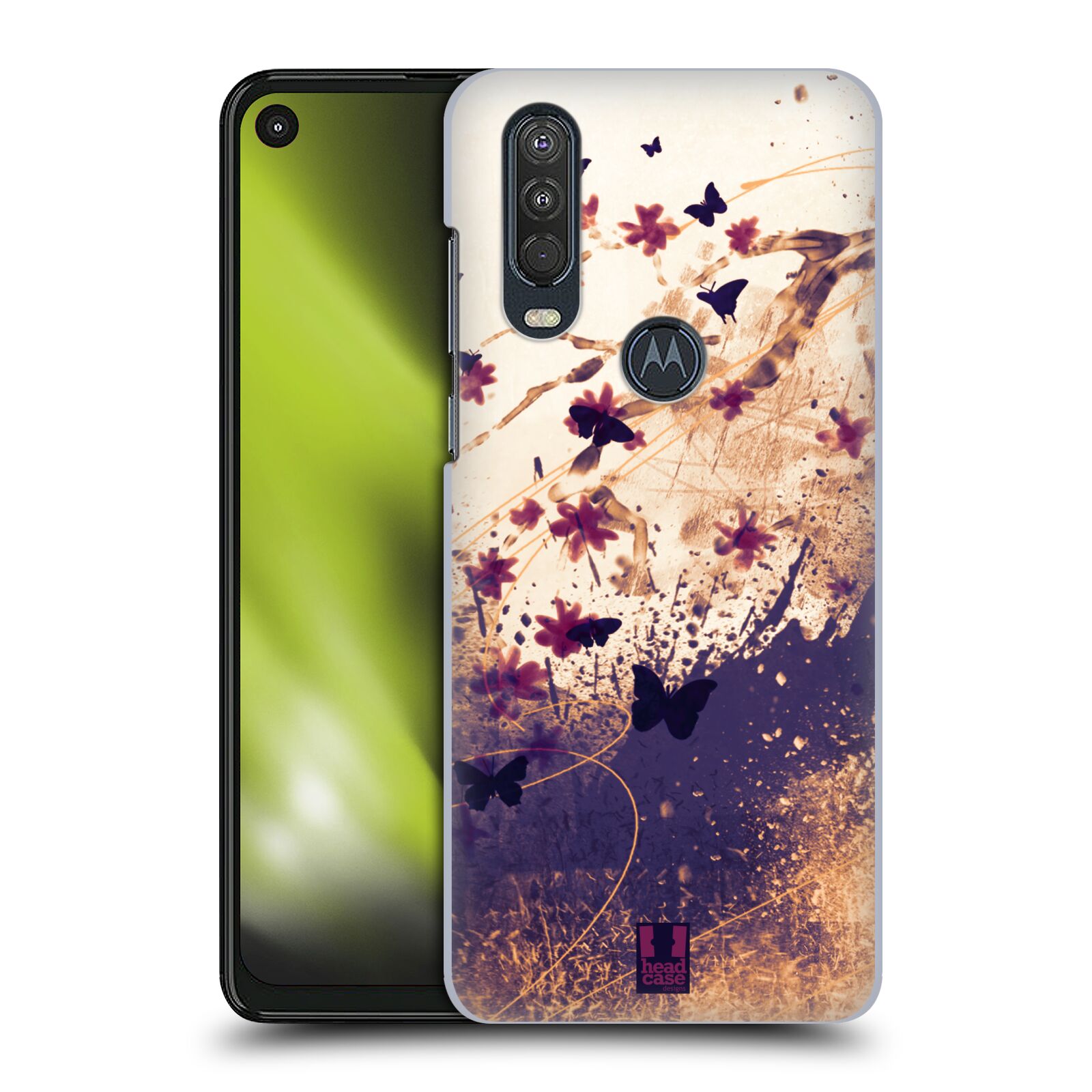 Zadní obal pro mobil Motorola One Action - HEAD CASE - Barevné květy a motýlci