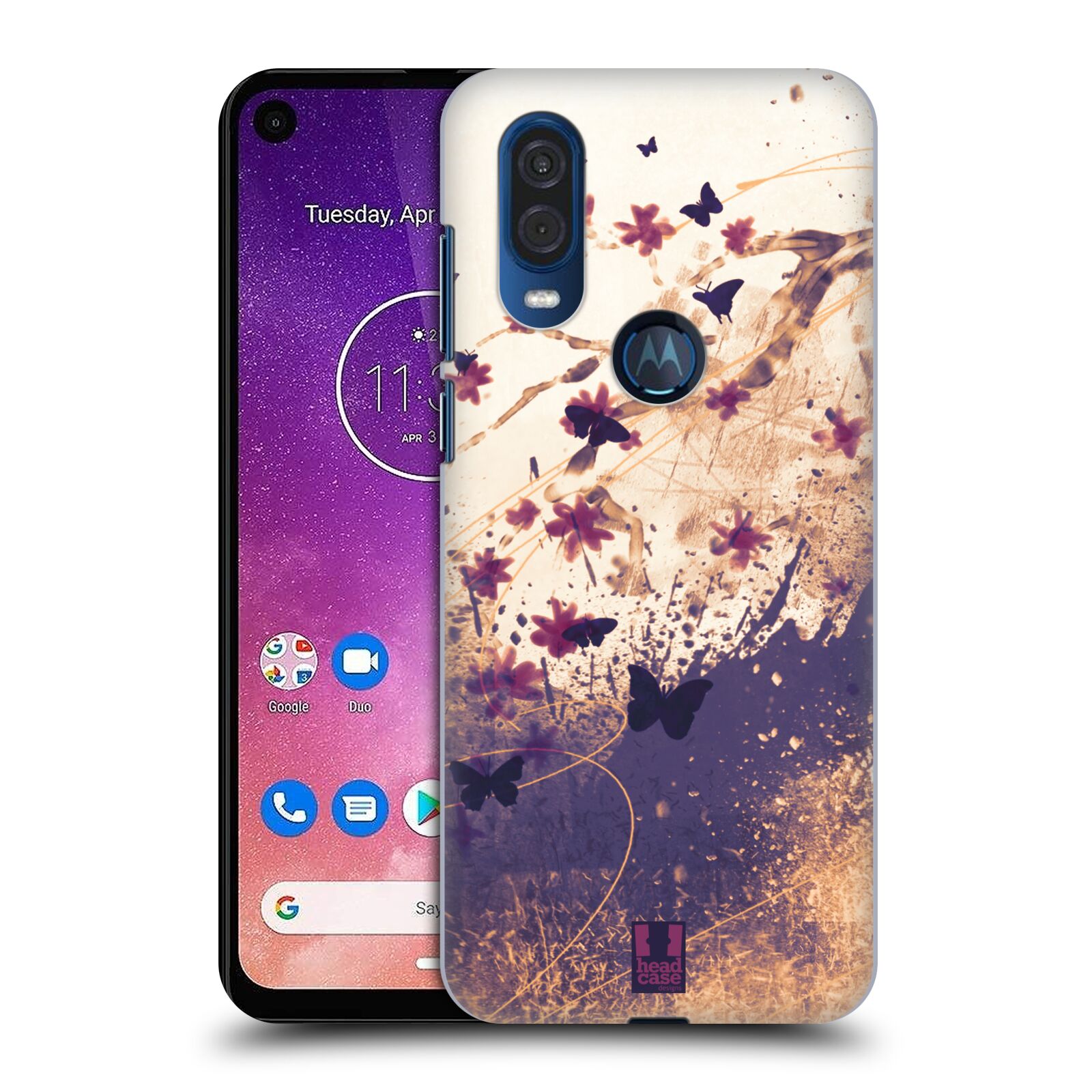 Zadní obal pro mobil Motorola One Vision - HEAD CASE - Barevné květy a motýlci