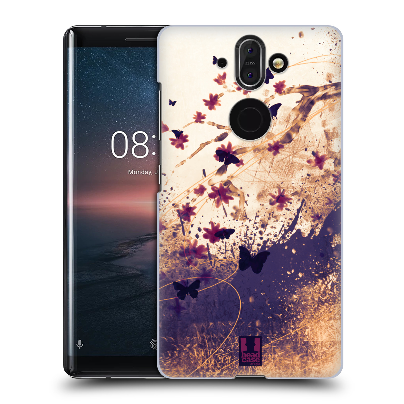 Zadní obal pro mobil Nokia 8 Sirocco - HEAD CASE - Barevné květy a motýlci