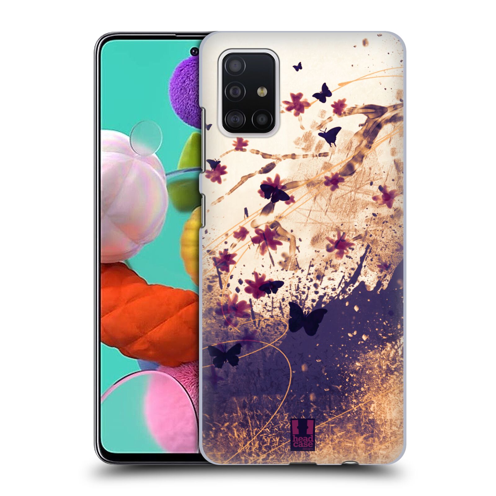 Pouzdro na mobil Samsung Galaxy A51 - HEAD CASE - vzor Kreslené barevné květiny KVĚTY A MOTÝLCI