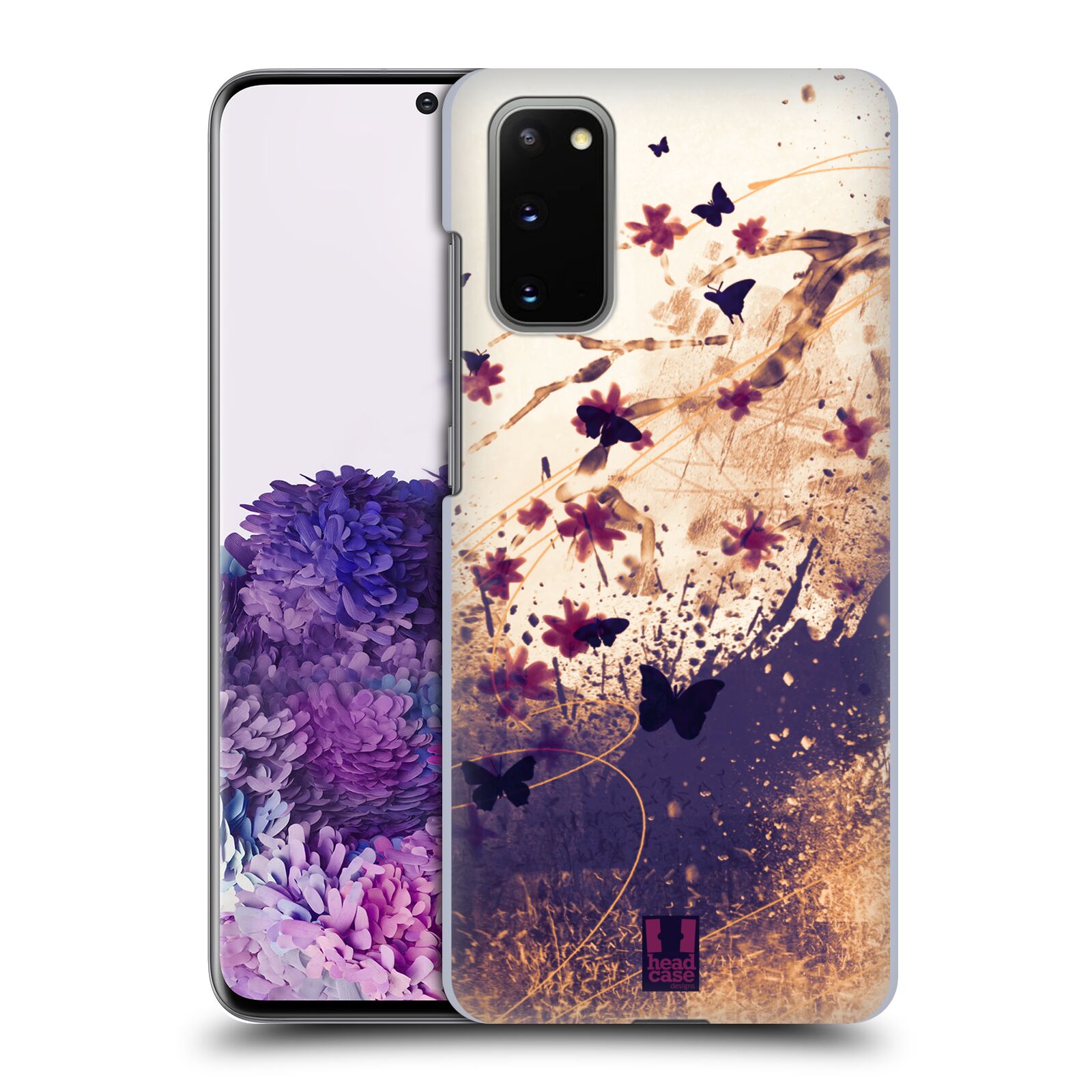 Pouzdro na mobil Samsung Galaxy S20 - HEAD CASE - vzor Kreslené barevné květiny KVĚTY A MOTÝLCI