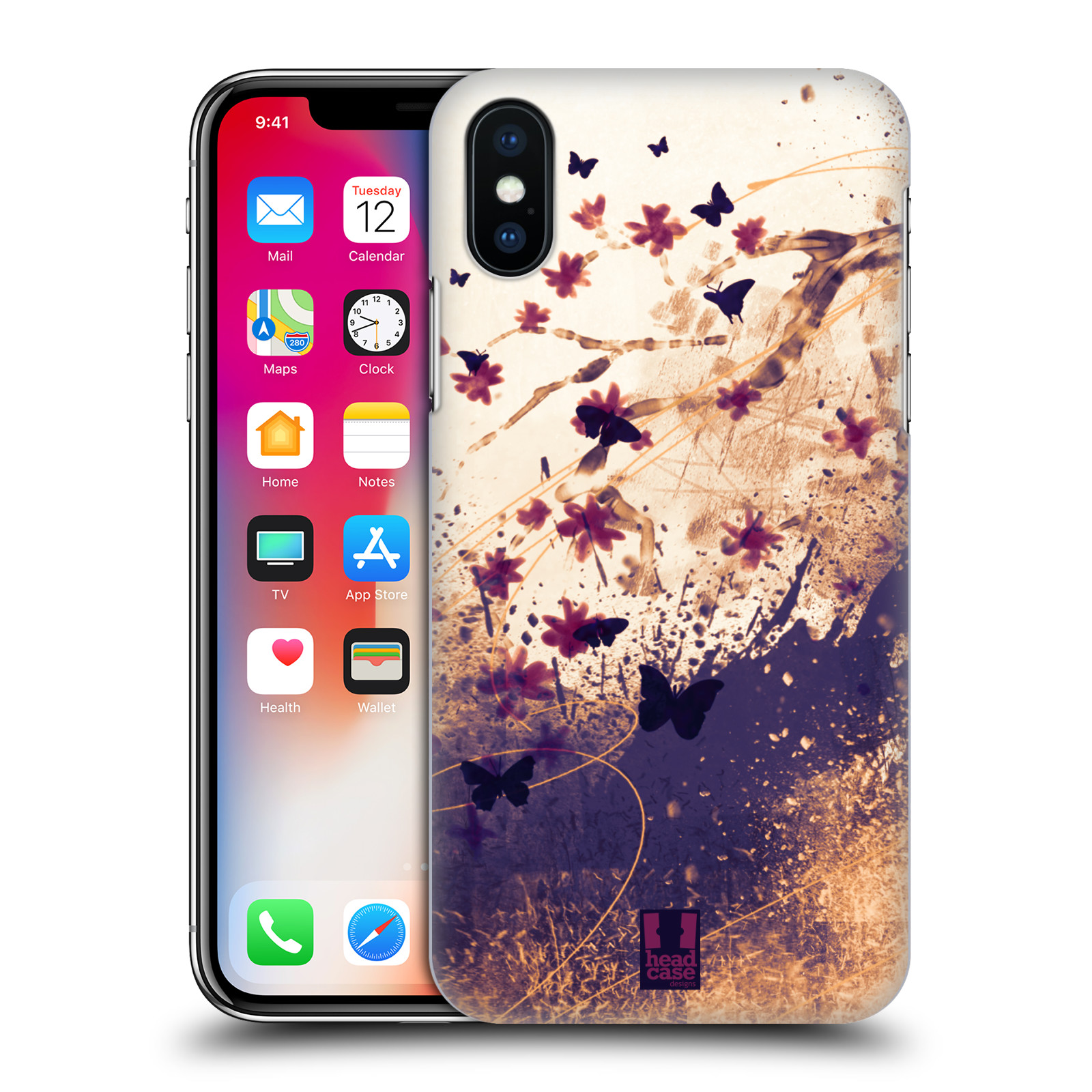 HEAD CASE plastový obal na mobil Apple Iphone X / XS vzor Kreslené barevné květiny KVĚTY A MOTÝLCI