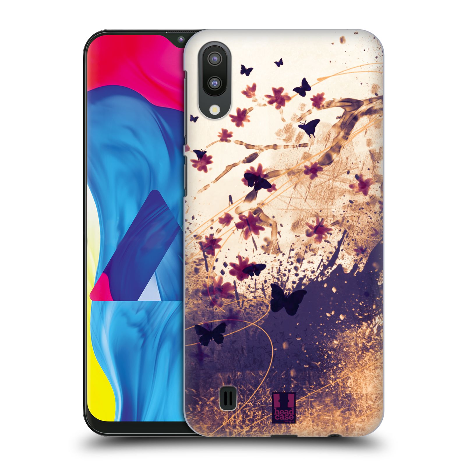 Plastový obal HEAD CASE na mobil Samsung Galaxy M10 vzor Kreslené barevné květiny KVĚTY A MOTÝLCI