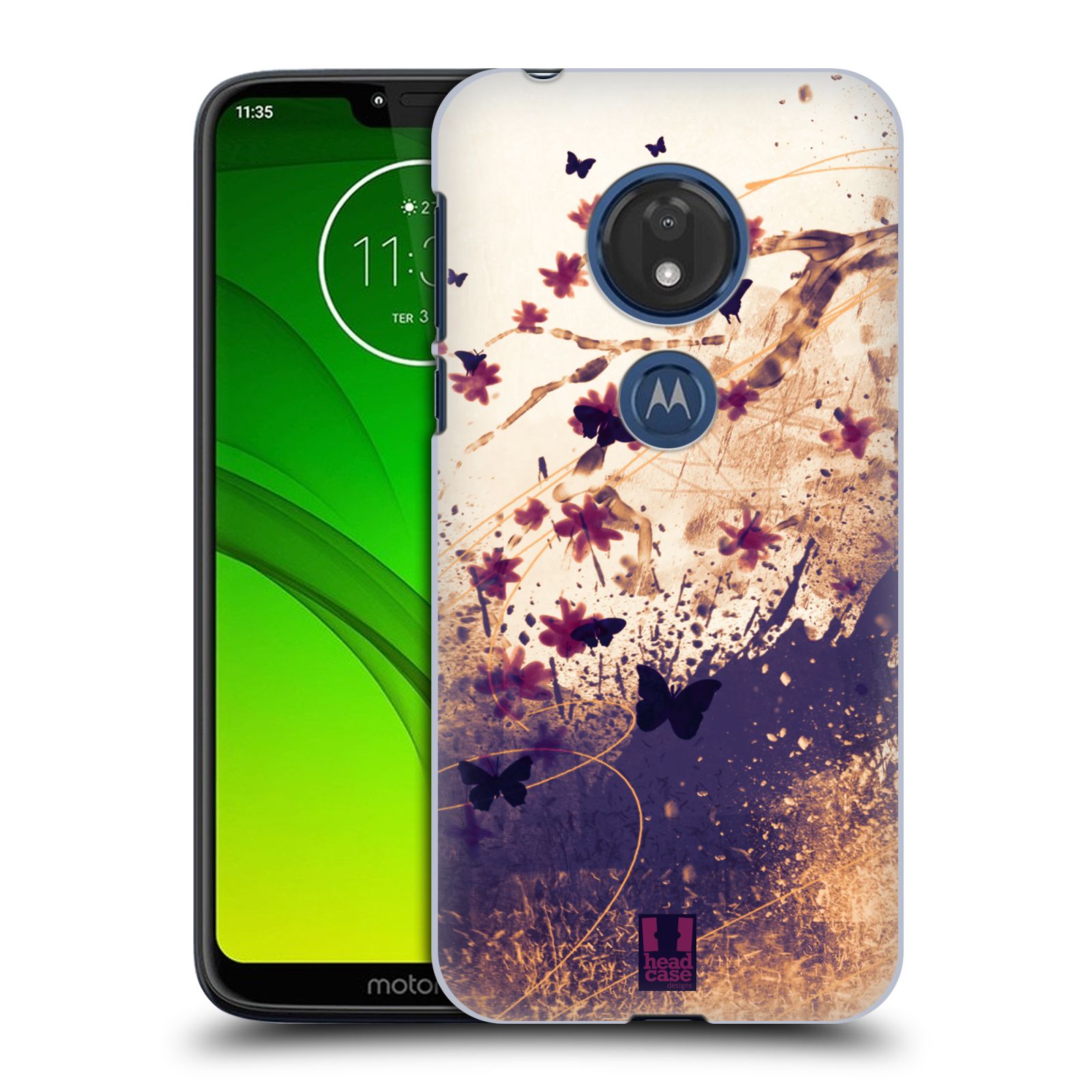Pouzdro na mobil Motorola Moto G7 Play vzor Kreslené barevné květiny KVĚTY A MOTÝLCI