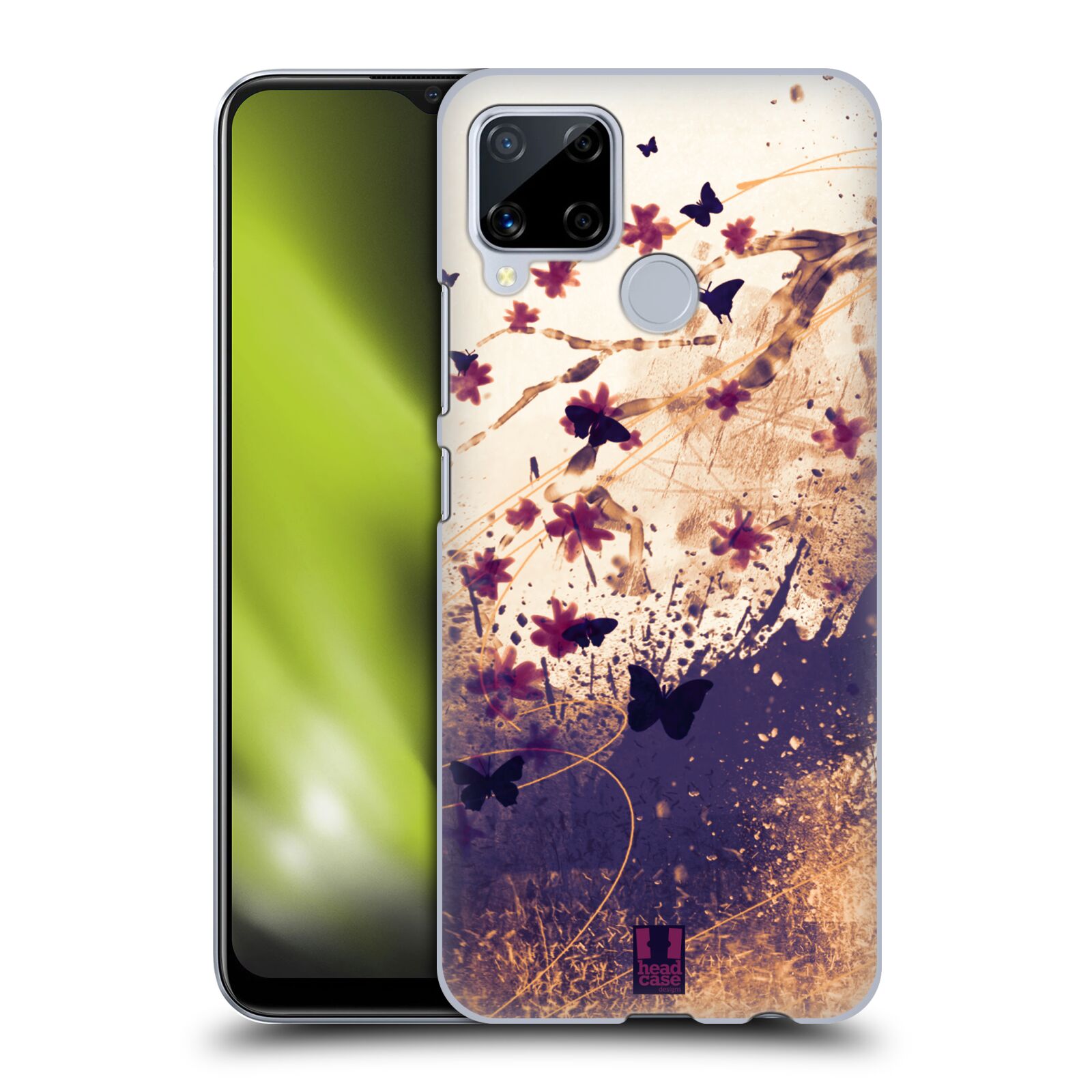 Zadní obal pro mobil Realme C15 - HEAD CASE - Barevné květy a motýlci