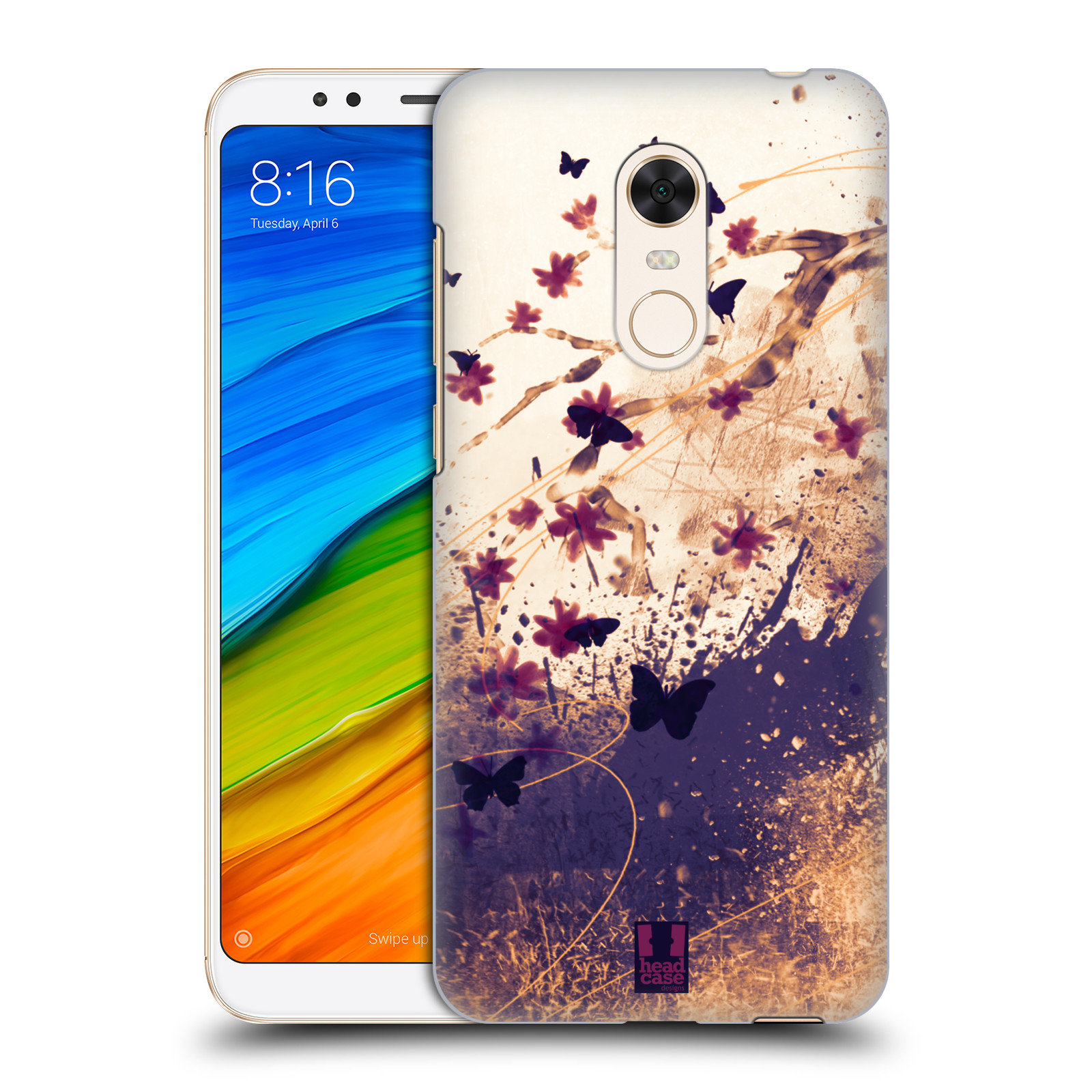 HEAD CASE plastový obal na mobil Xiaomi Redmi 5 PLUS vzor Kreslené barevné květiny KVĚTY A MOTÝLCI