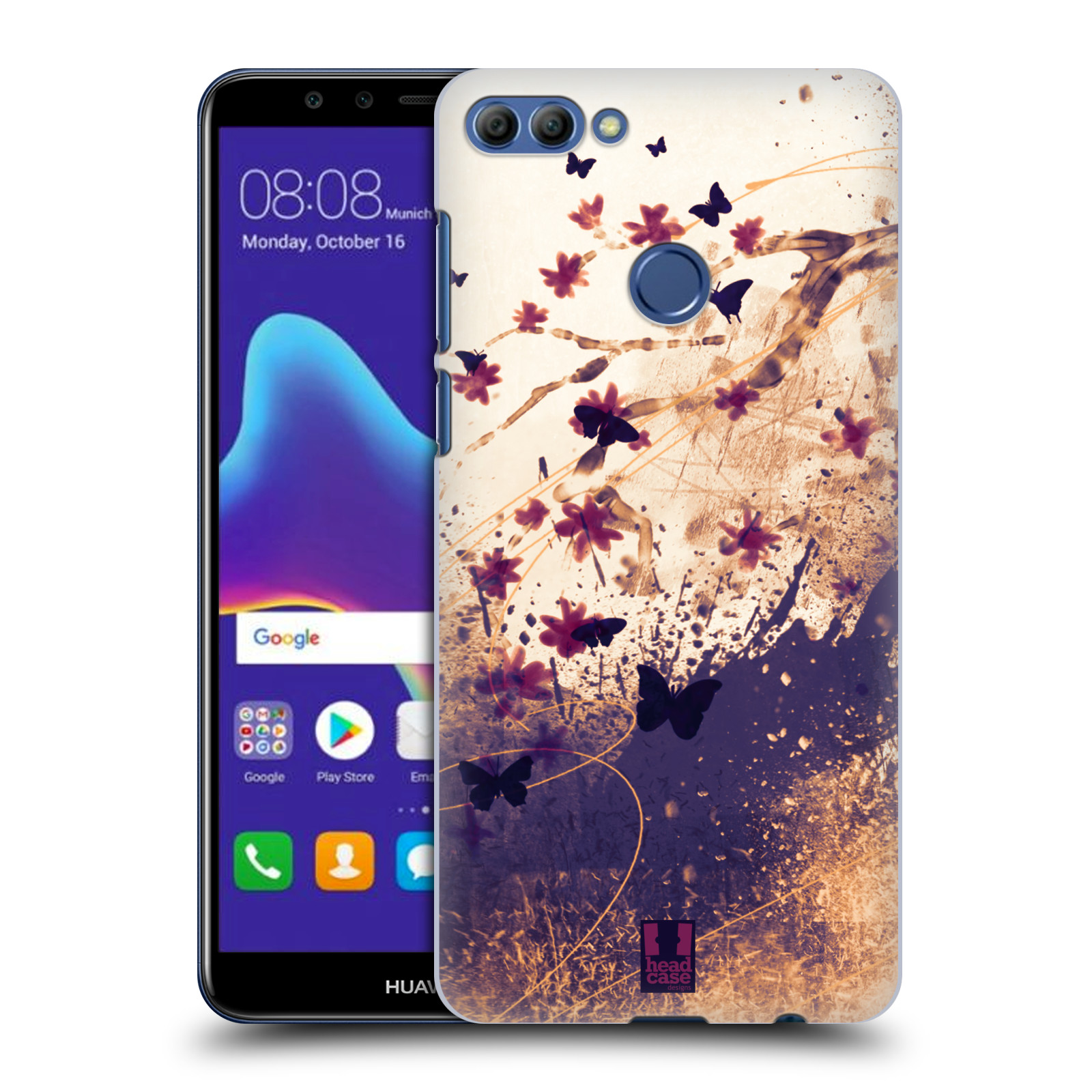 HEAD CASE plastový obal na mobil Huawei Y9 2018 vzor Kreslené barevné květiny KVĚTY A MOTÝLCI