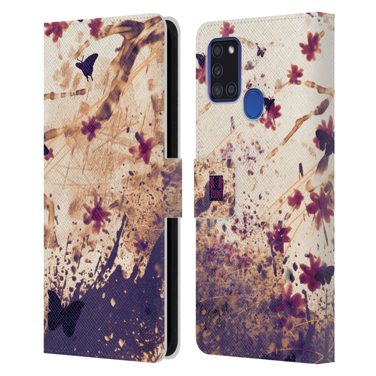 HEAD CASE Flipové pouzdro pro mobil Samsung Galaxy A21s barevná malba květy a motýlci