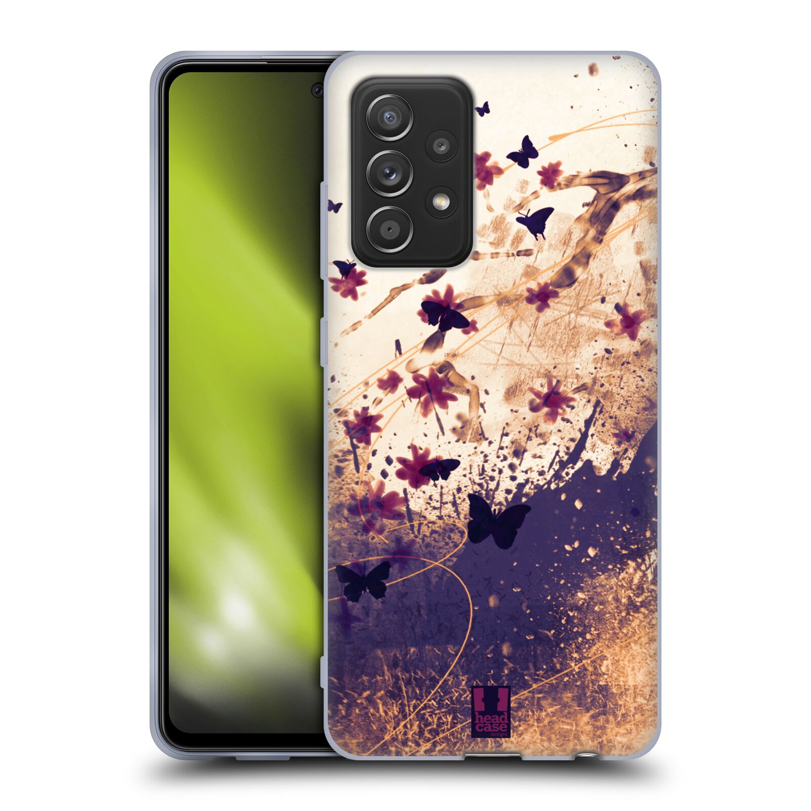 Plastový obal HEAD CASE na mobil Samsung Galaxy A52 / A52 5G / A52s 5G vzor Kreslené barevné květiny KVĚTY A MOTÝLCI
