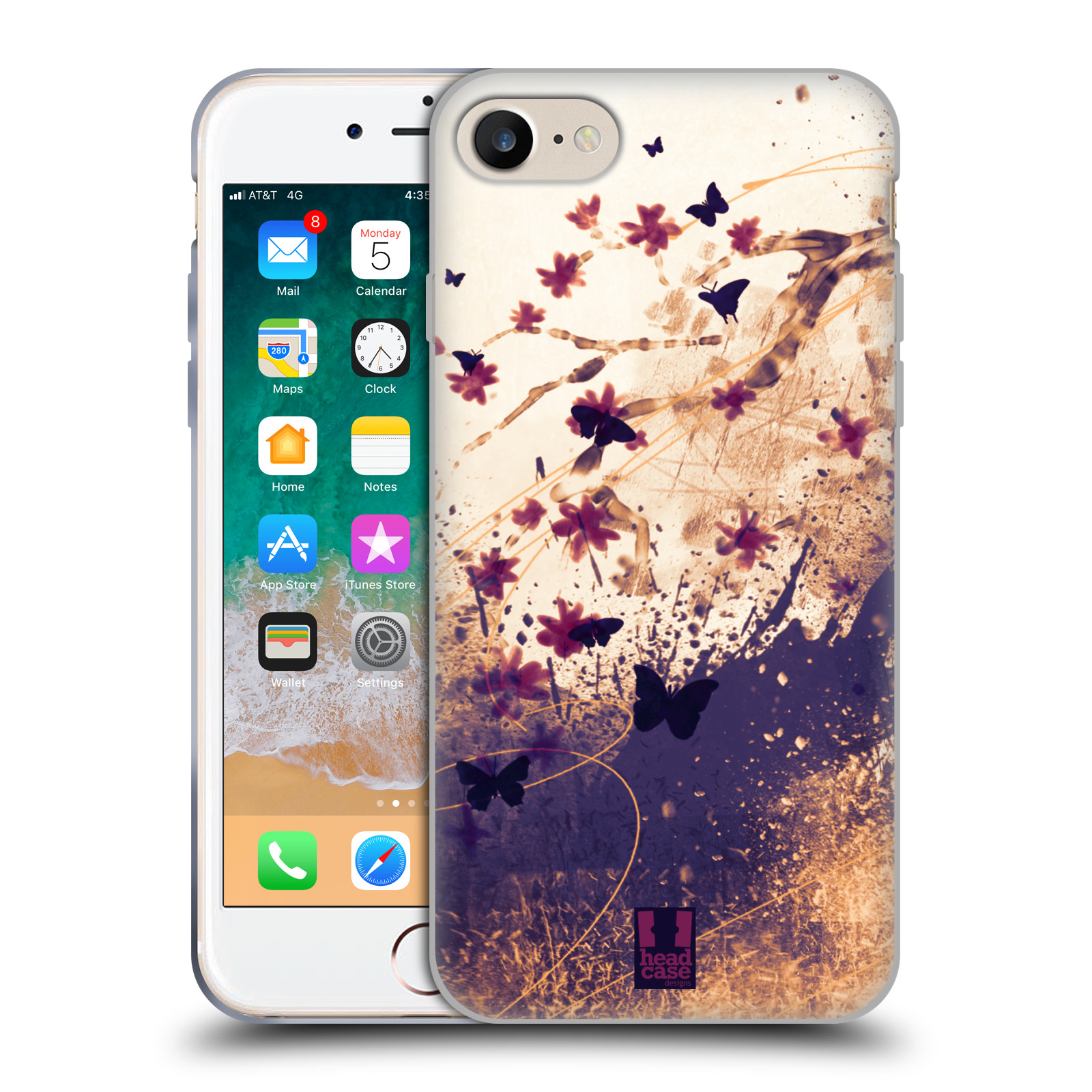HEAD CASE silikonový obal na mobil Apple Iphone 7 vzor Kreslené barevné květiny KVĚTY A MOTÝLCI
