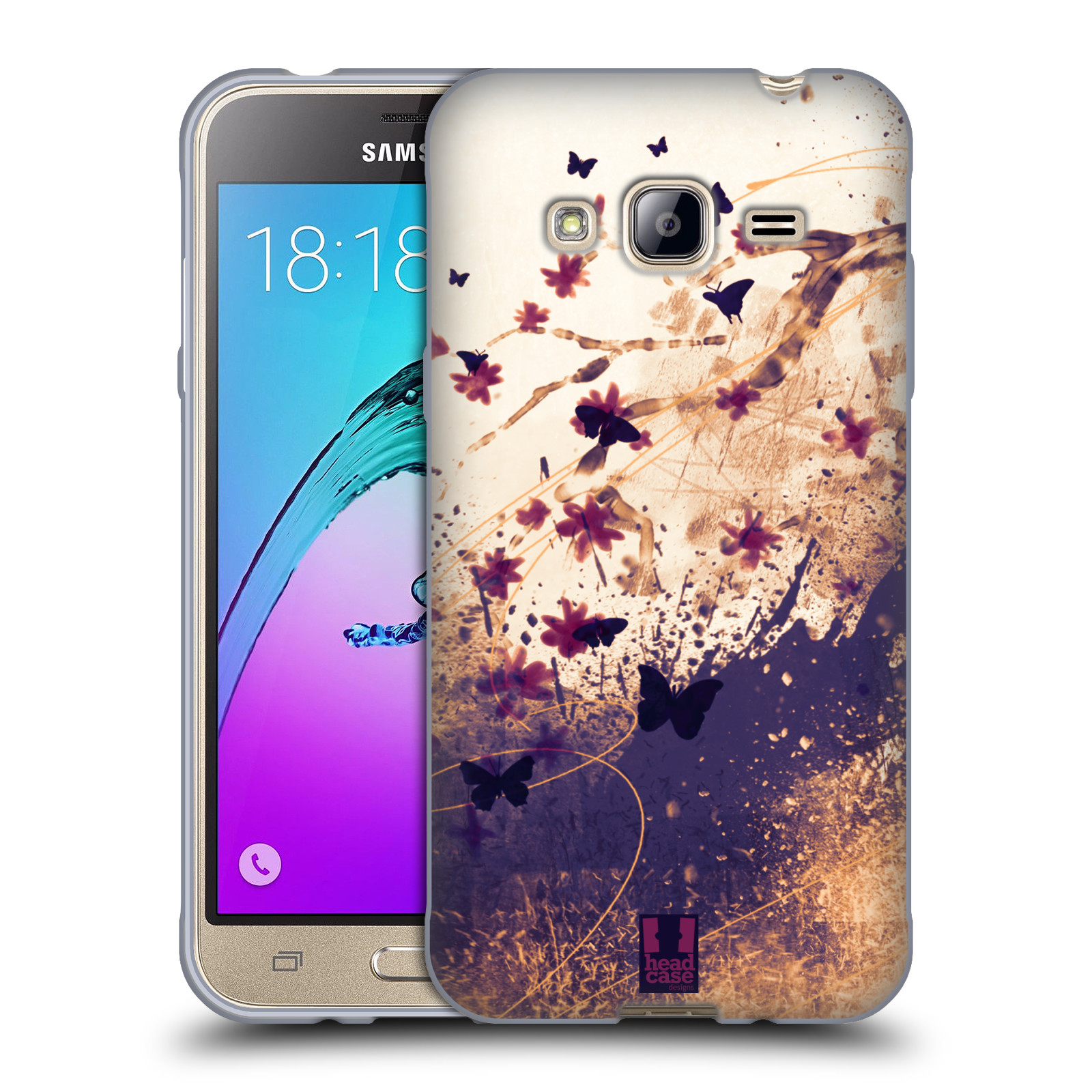 HEAD CASE silikonový obal na mobil Samsung Galaxy J3, J3 2016 vzor Kreslené barevné květiny KVĚTY A MOTÝLCI