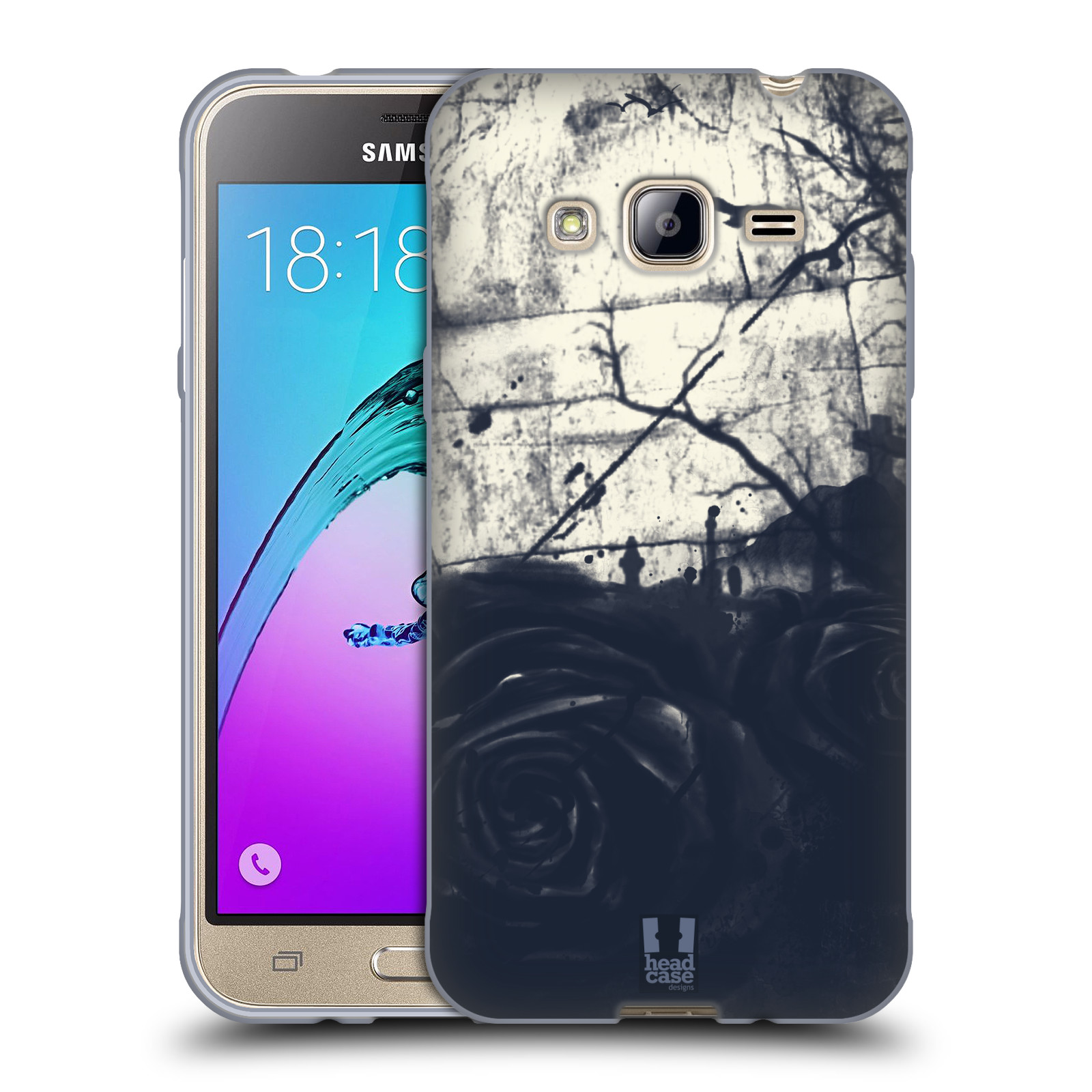 HEAD CASE silikonový obal na mobil Samsung Galaxy J3, J3 2016 vzor Kreslené barevné květiny TEMNÁ RŮŽE