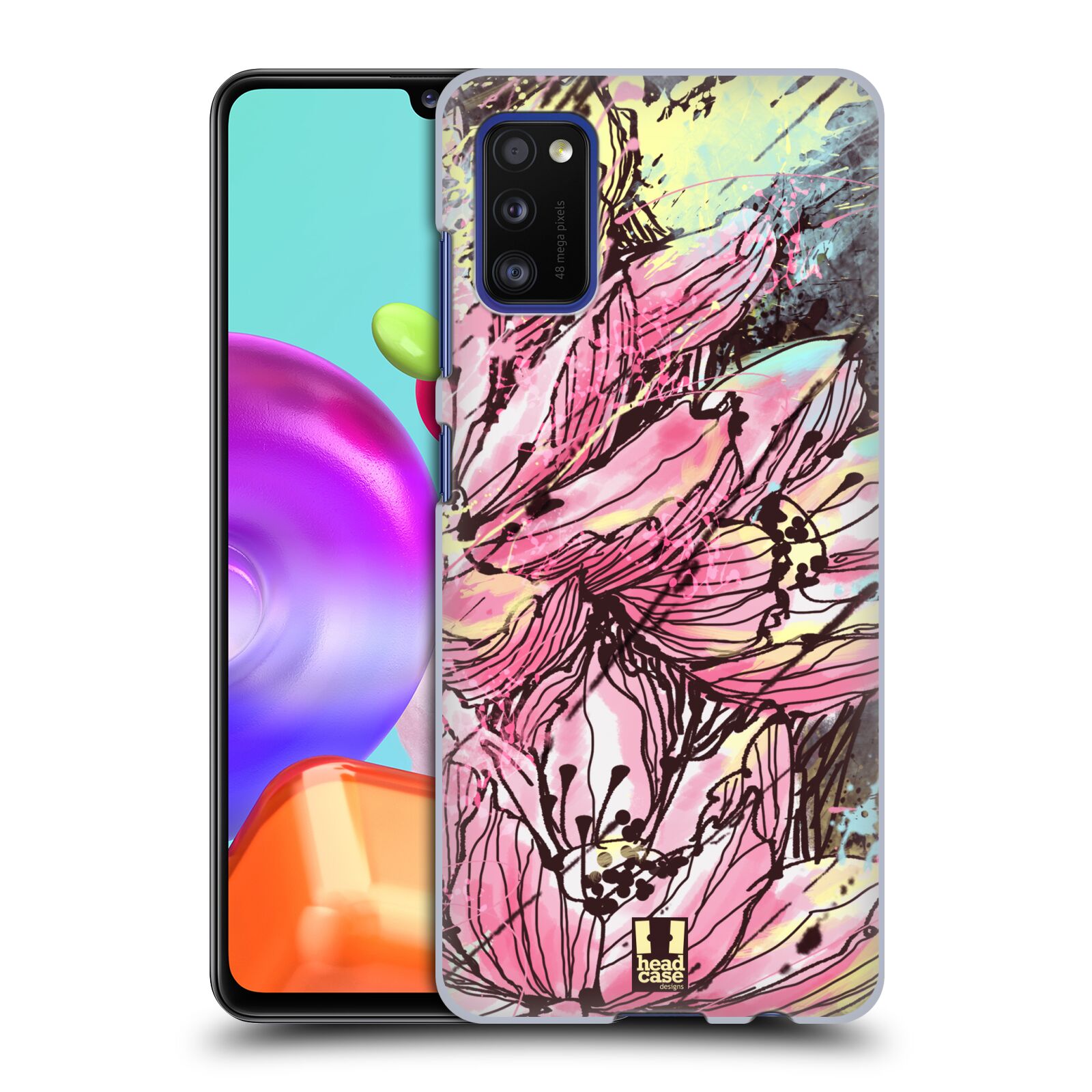 Zadní kryt na mobil Samsung Galaxy A41 vzor Kreslené barevné květiny RŮŽOVÁ HANAKOTOBA