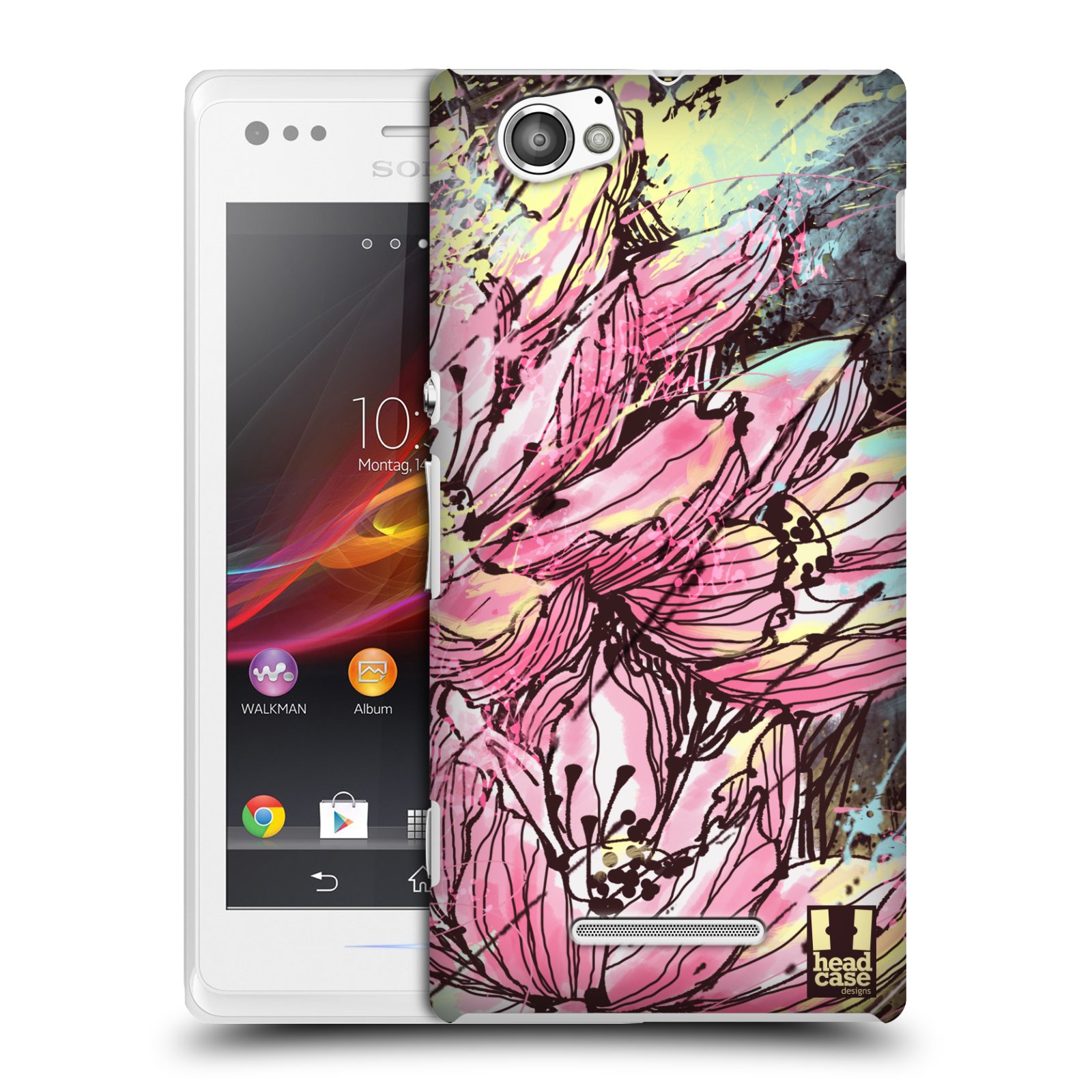 HEAD CASE plastový obal na mobil Sony Xperia M vzor Kreslené barevné květiny RŮŽOVÁ HANAKOTOBA